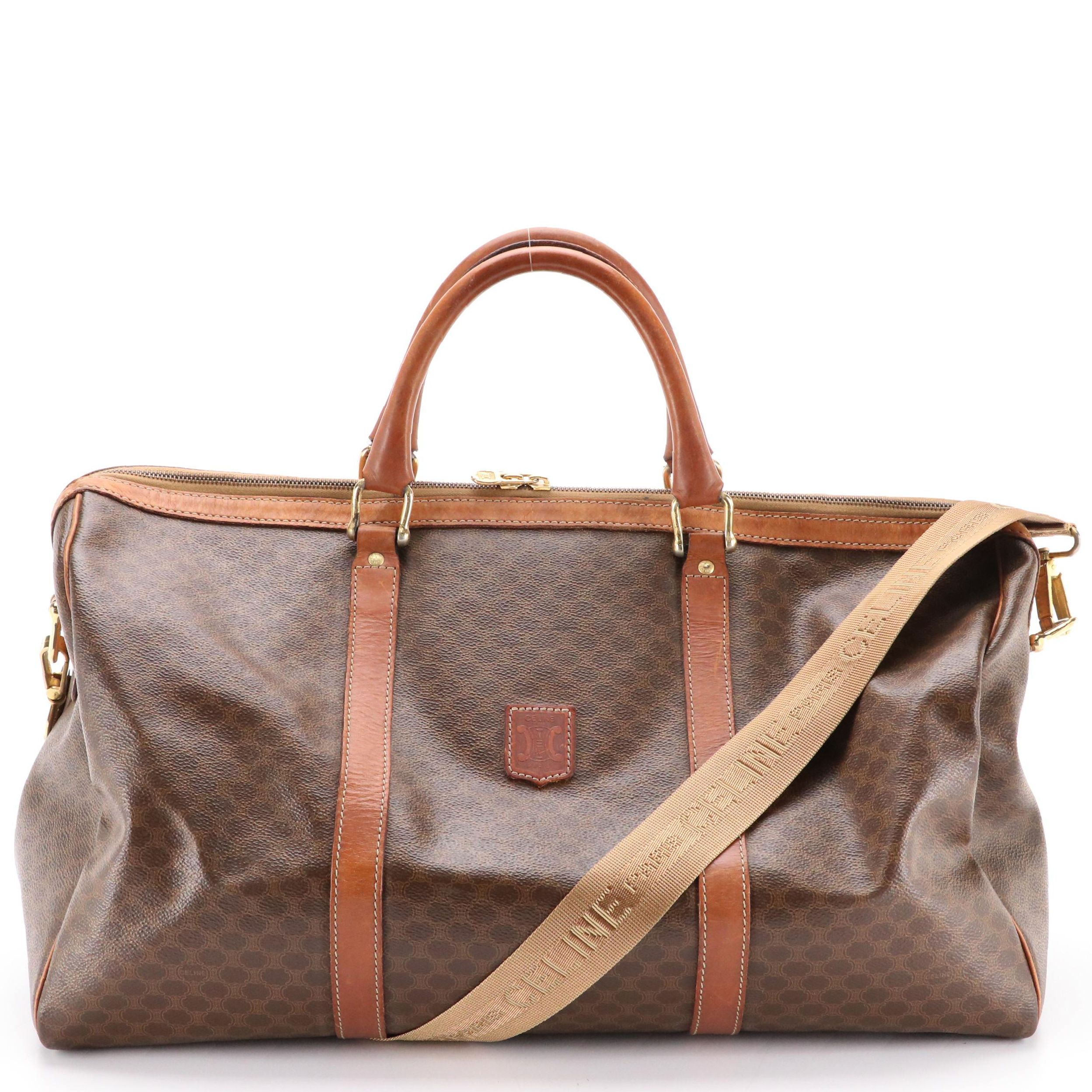 Celine Macadam Coated Canvas and Leather Duffel Bag with Shoulder Strap