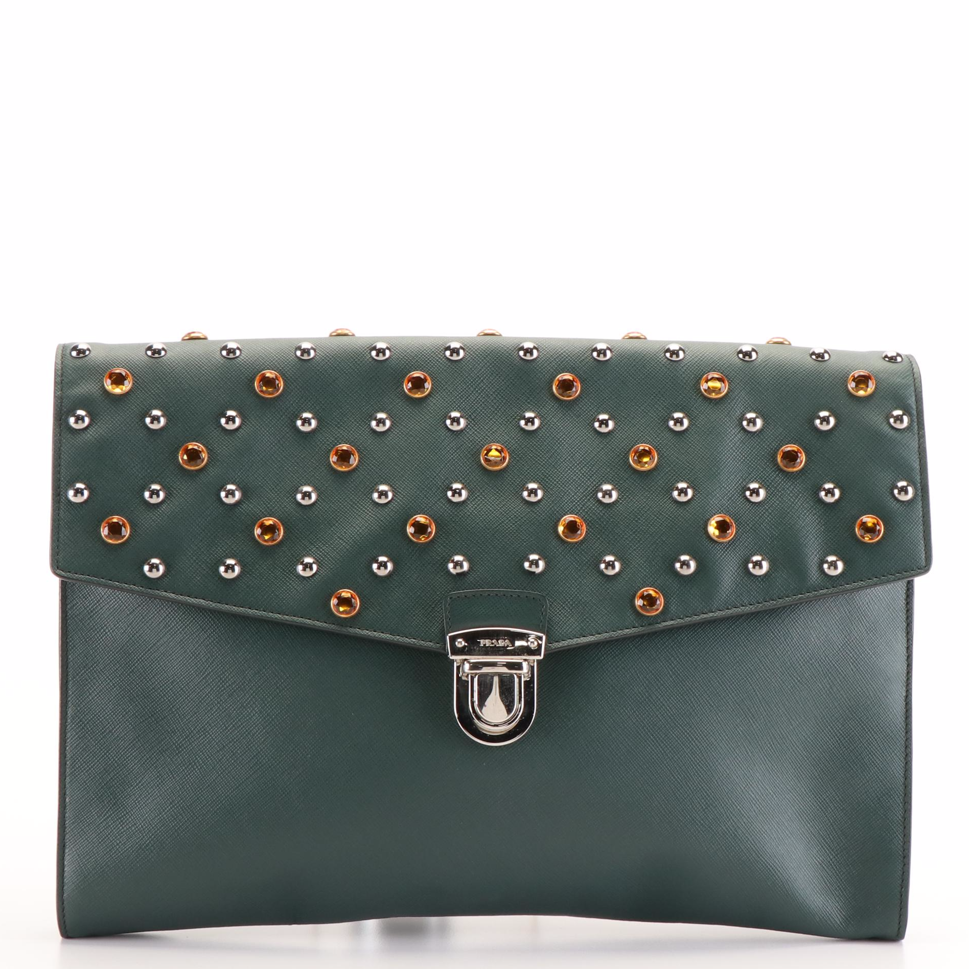 Prada Bijoux and Studs Saffiano Leather Portfolio Bag