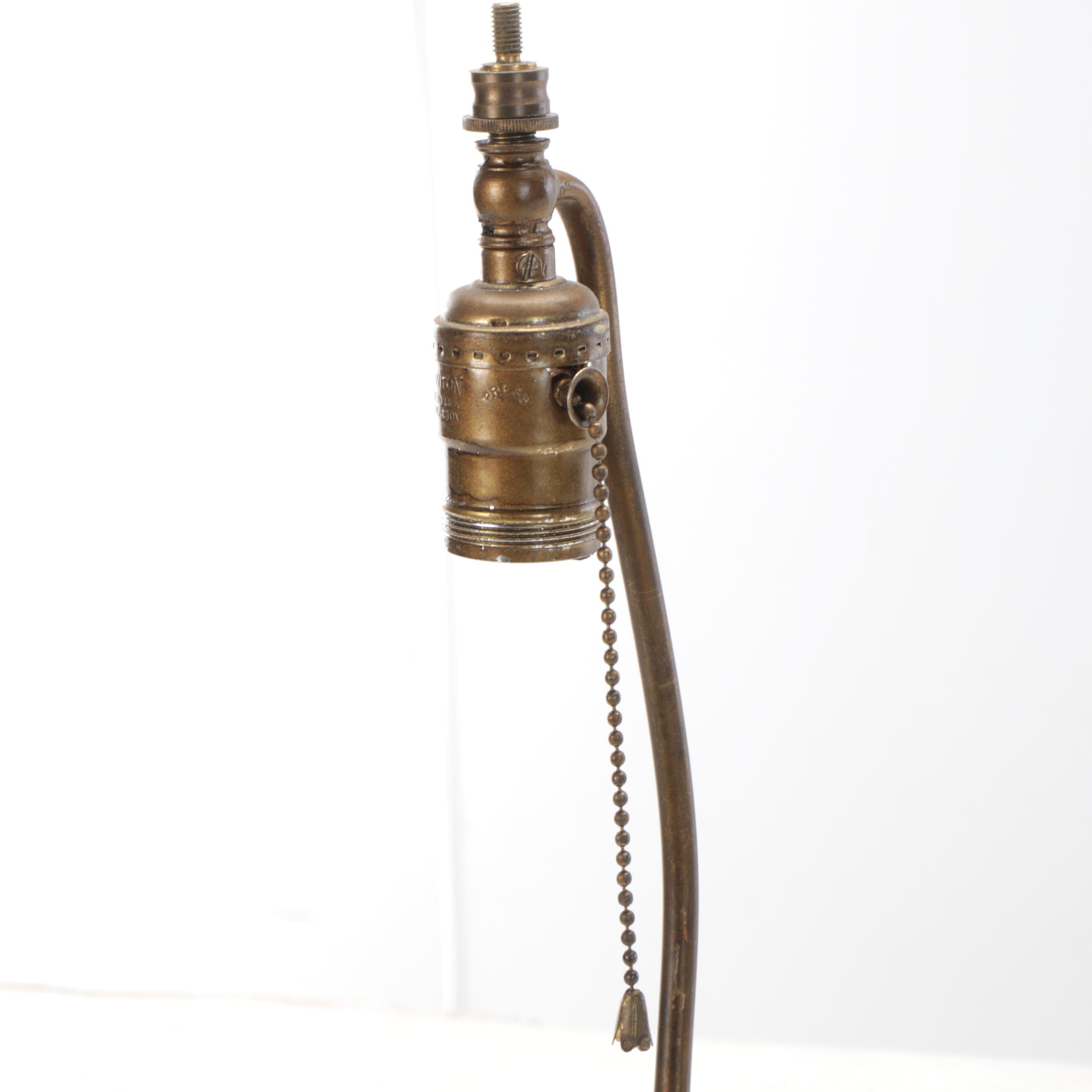 Chinese Carved Soapstone Figurine On Cast Metal Table Lamp