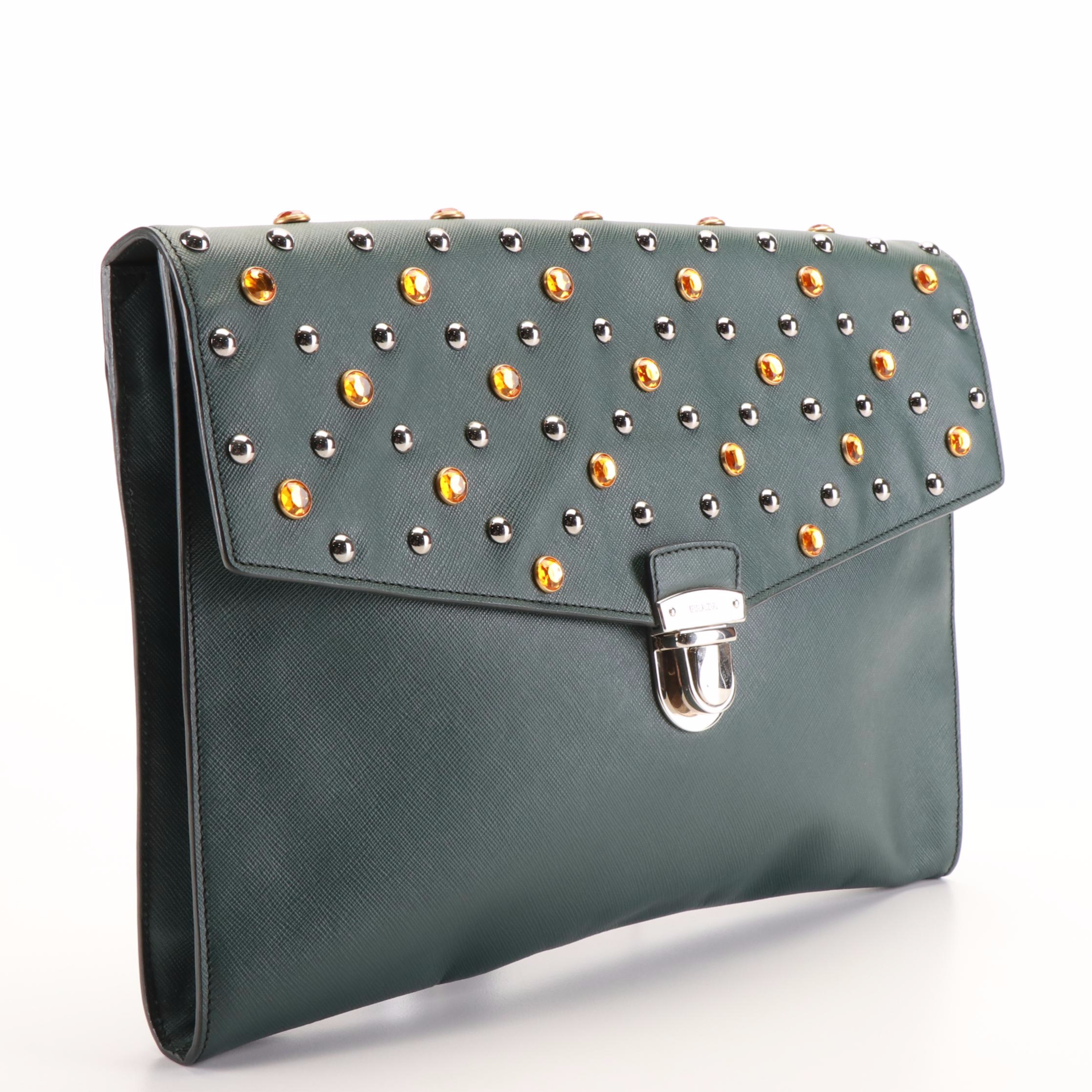 Prada Bijoux and Studs Saffiano Leather Portfolio Bag