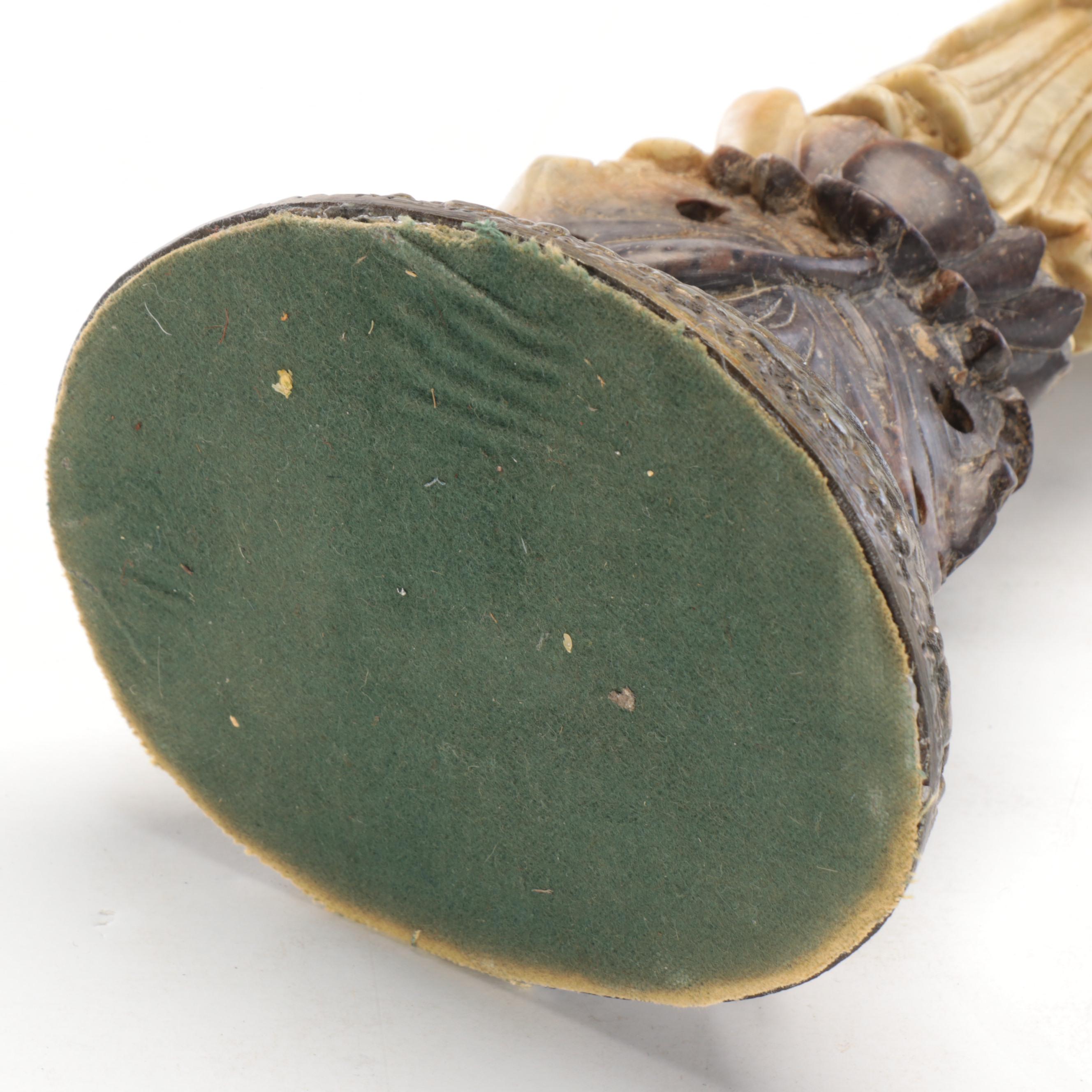 Chinese Carved Soapstone Figurine On Cast Metal Table Lamp