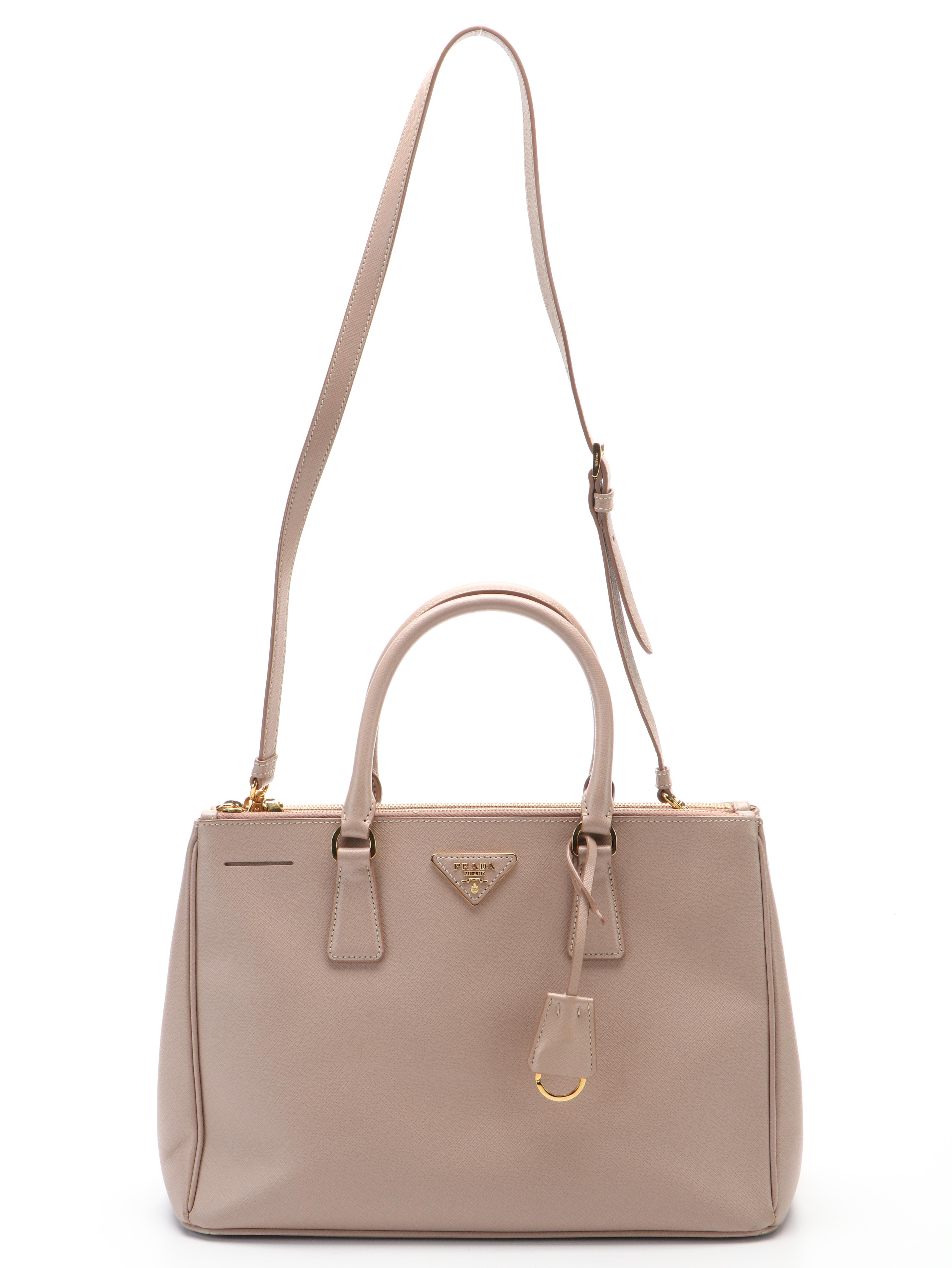 Prada Pale Pink Saffiano Leather Double Zip Tote Bag