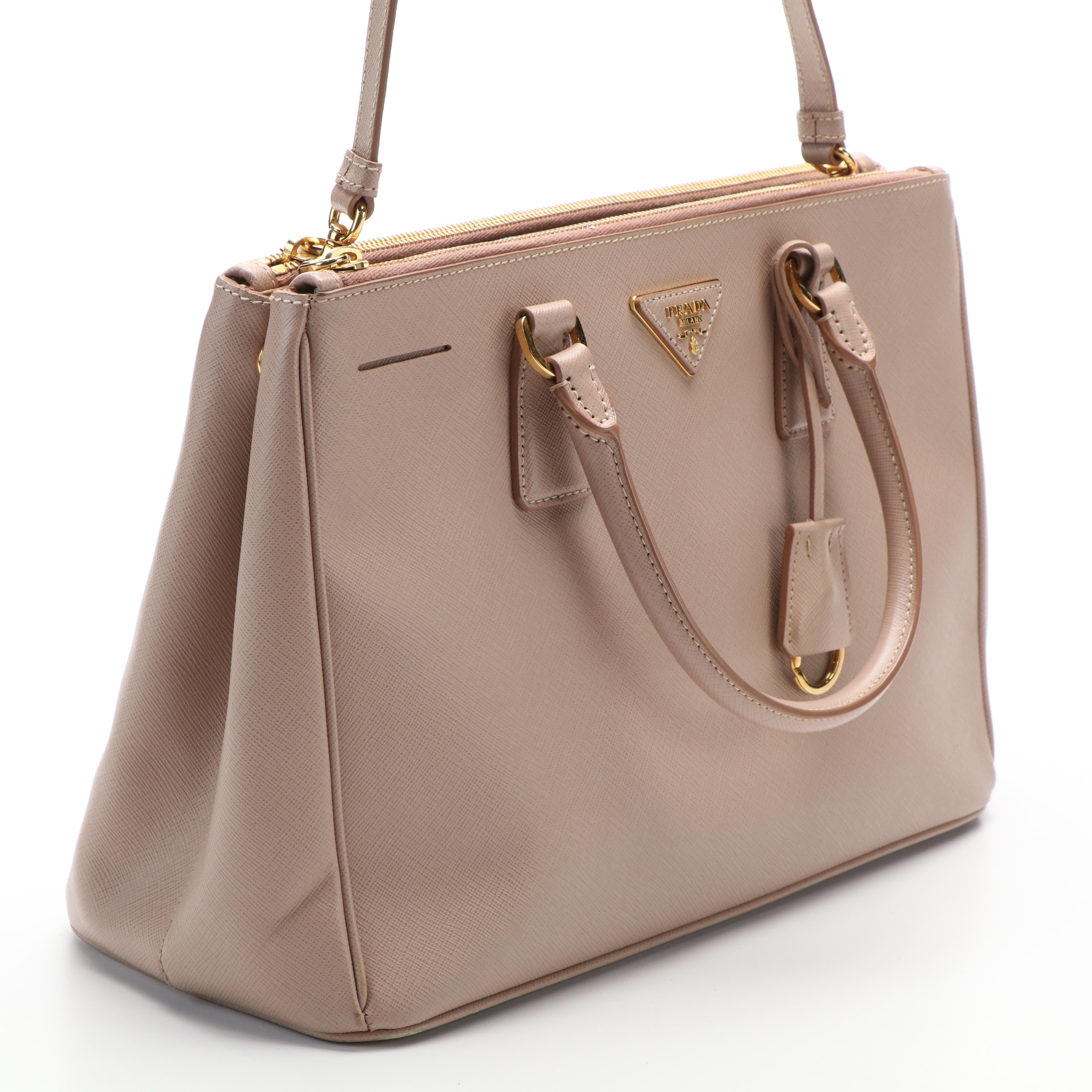 Prada Pale Pink Saffiano Leather Double Zip Tote Bag