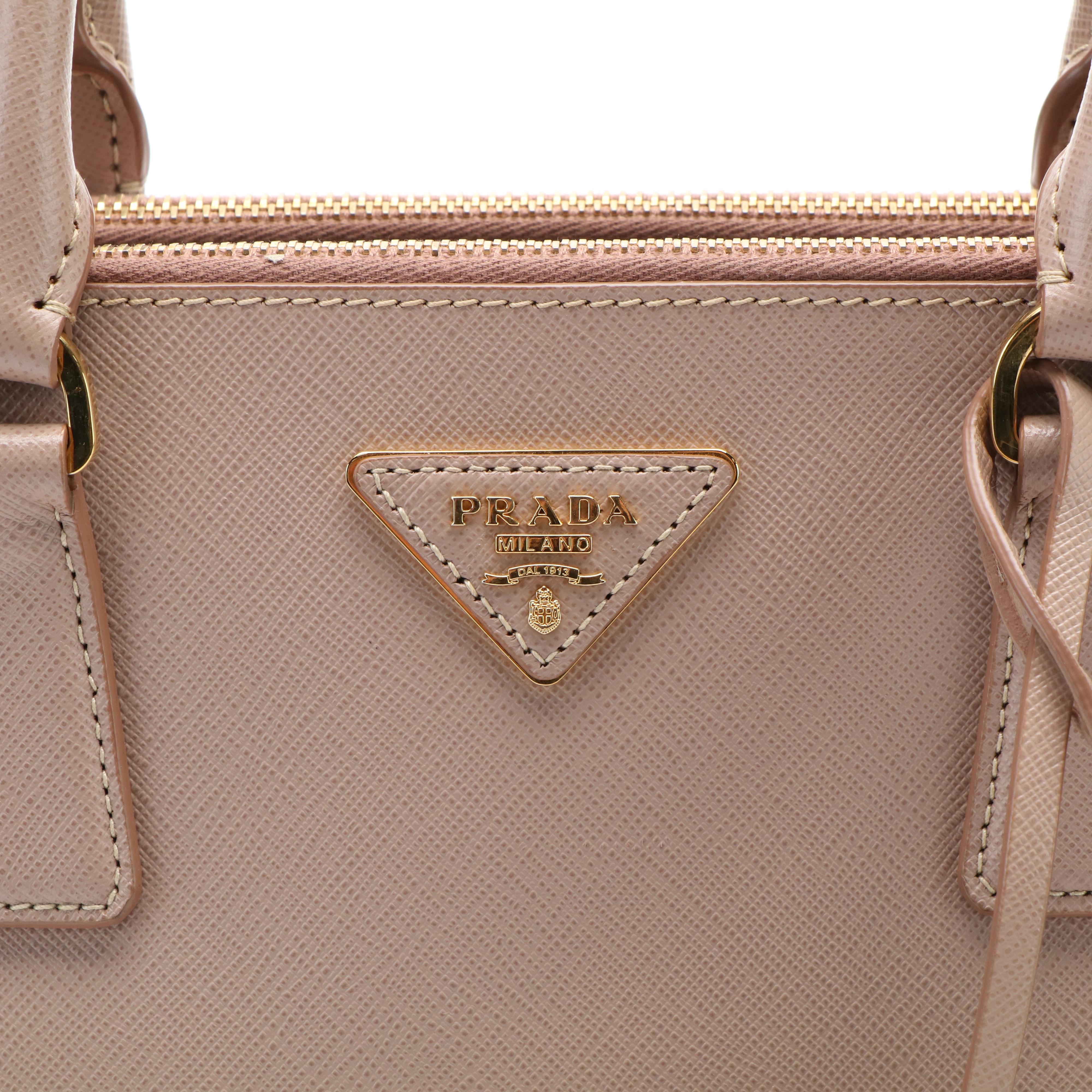 Prada Pale Pink Saffiano Leather Double Zip Tote Bag