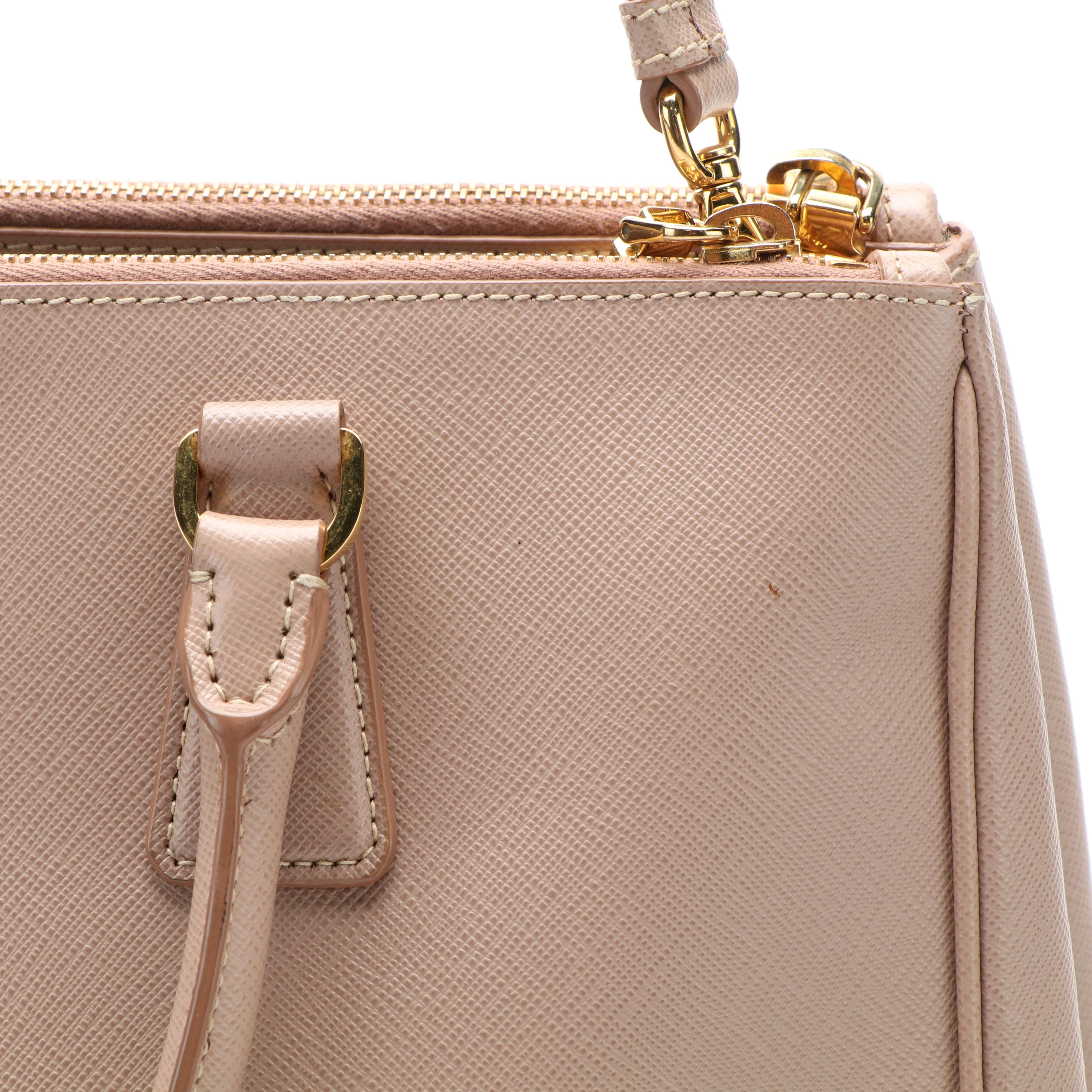 Prada Pale Pink Saffiano Leather Double Zip Tote Bag
