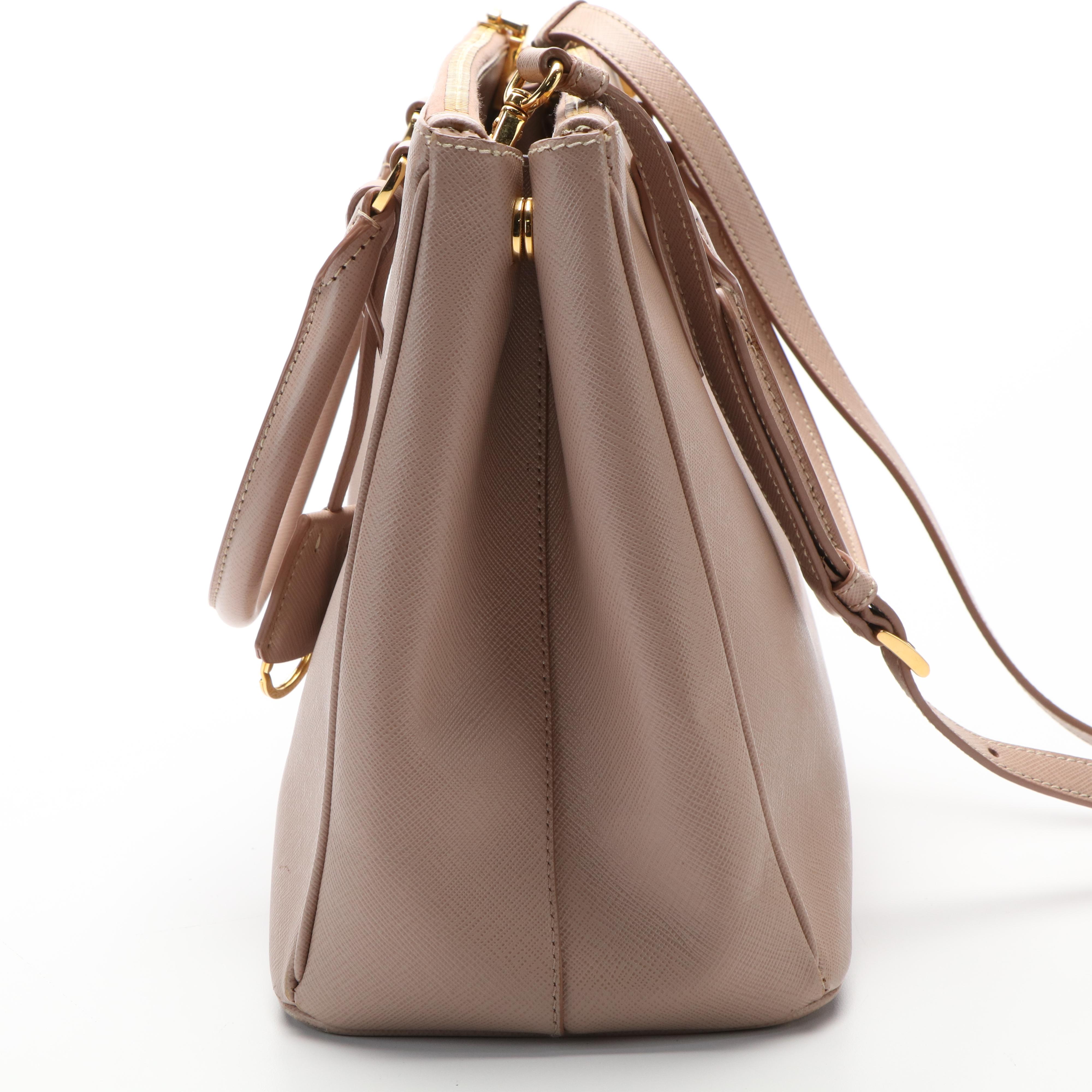 Prada Pale Pink Saffiano Leather Double Zip Tote Bag