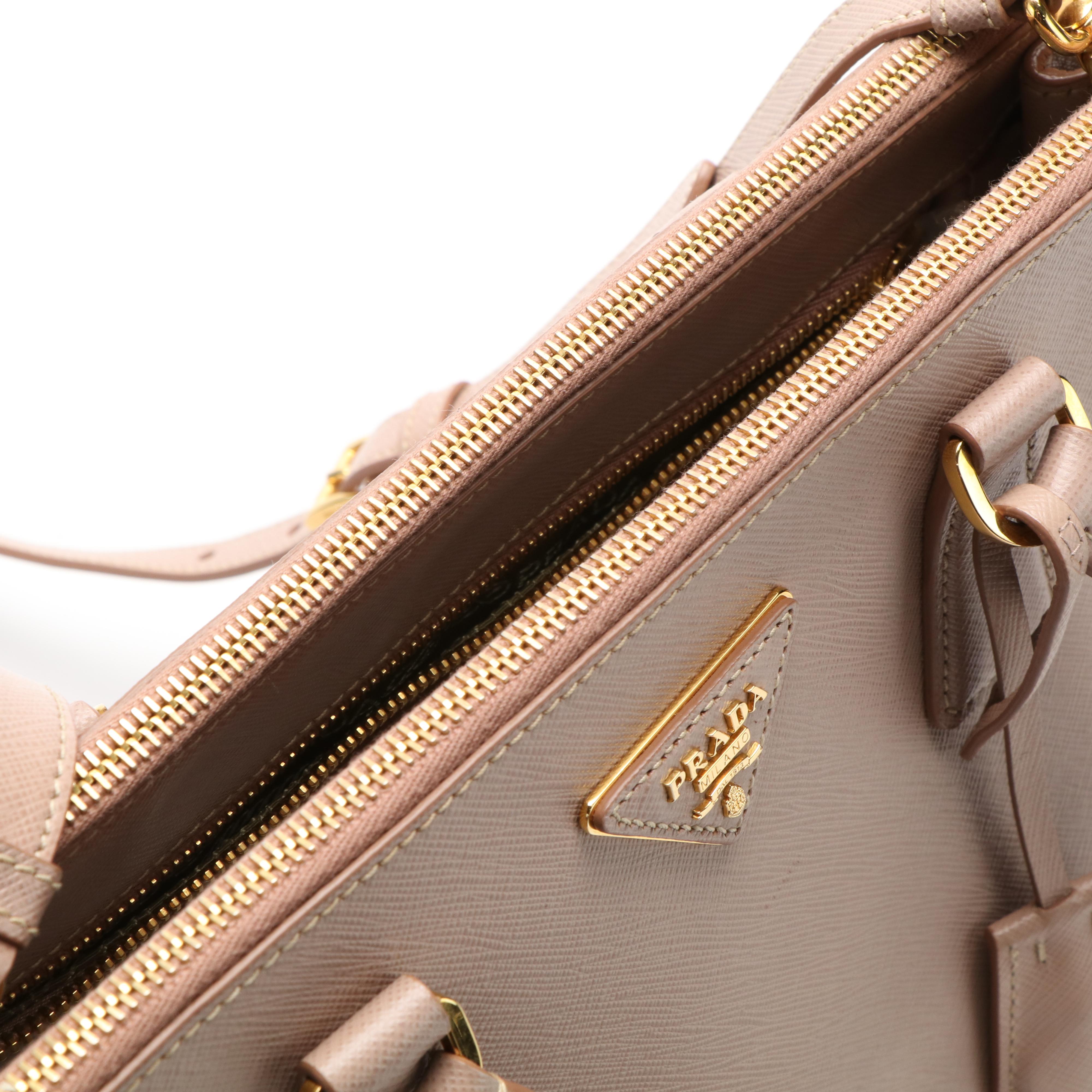 Prada Pale Pink Saffiano Leather Double Zip Tote Bag