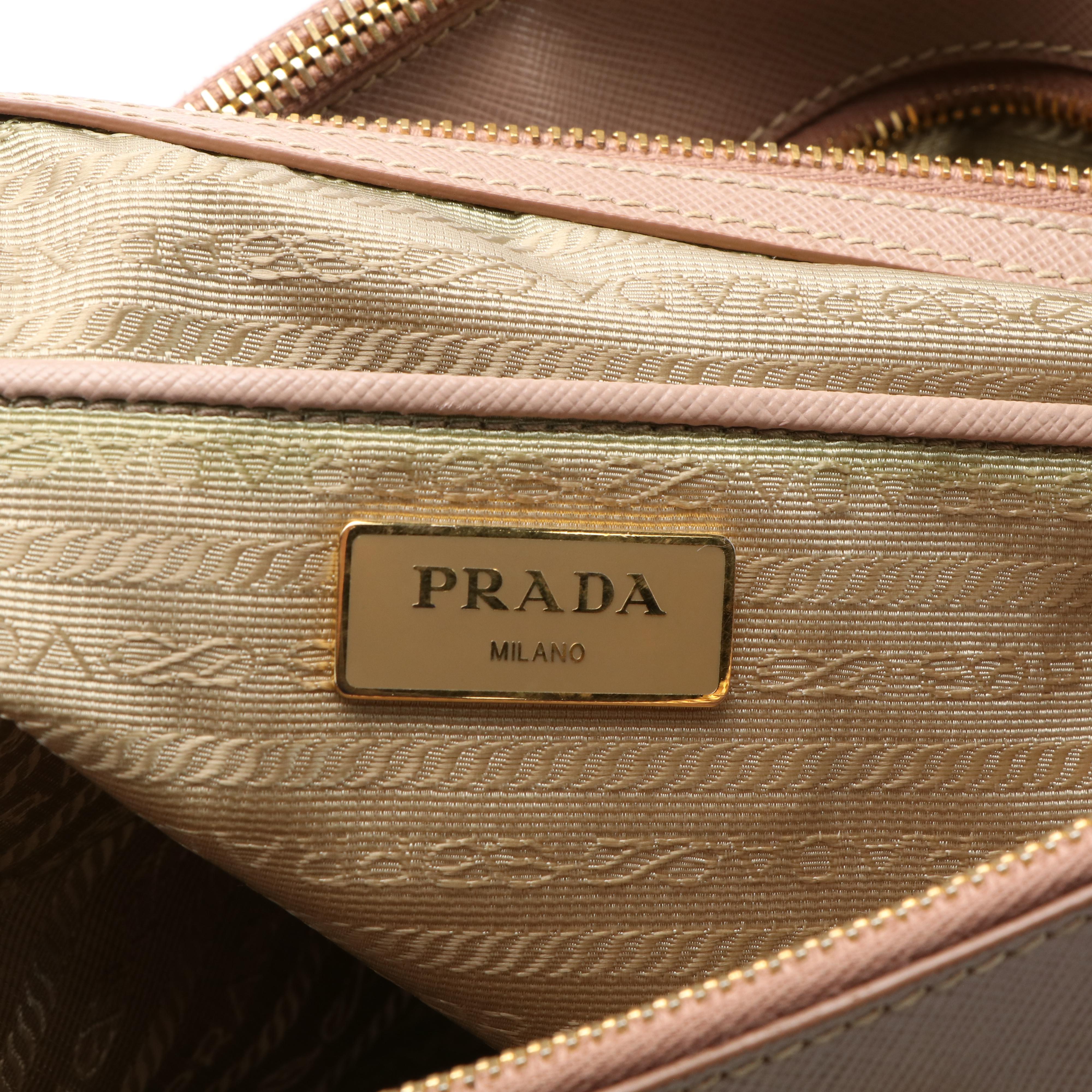 Prada Pale Pink Saffiano Leather Double Zip Tote Bag