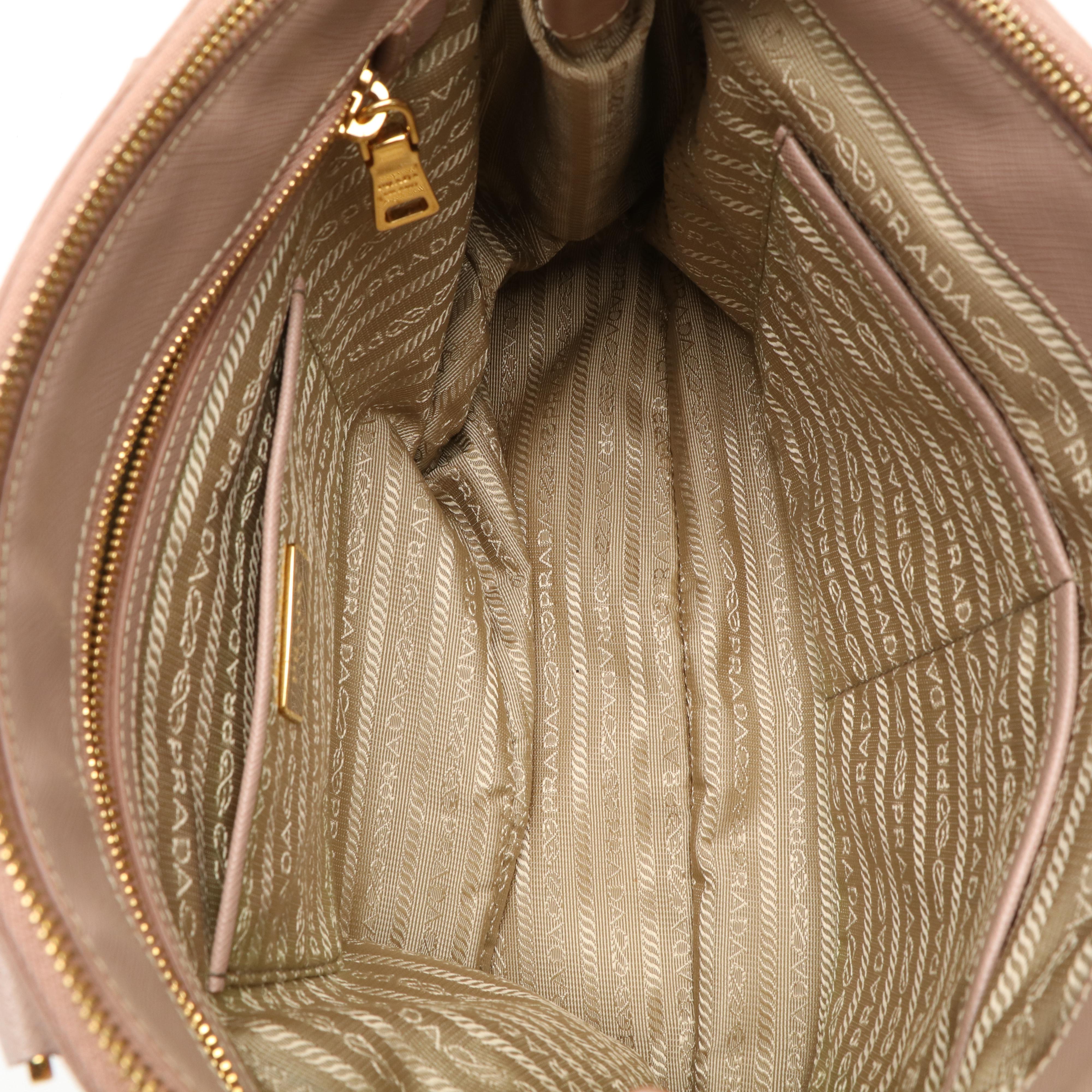 Prada Pale Pink Saffiano Leather Double Zip Tote Bag