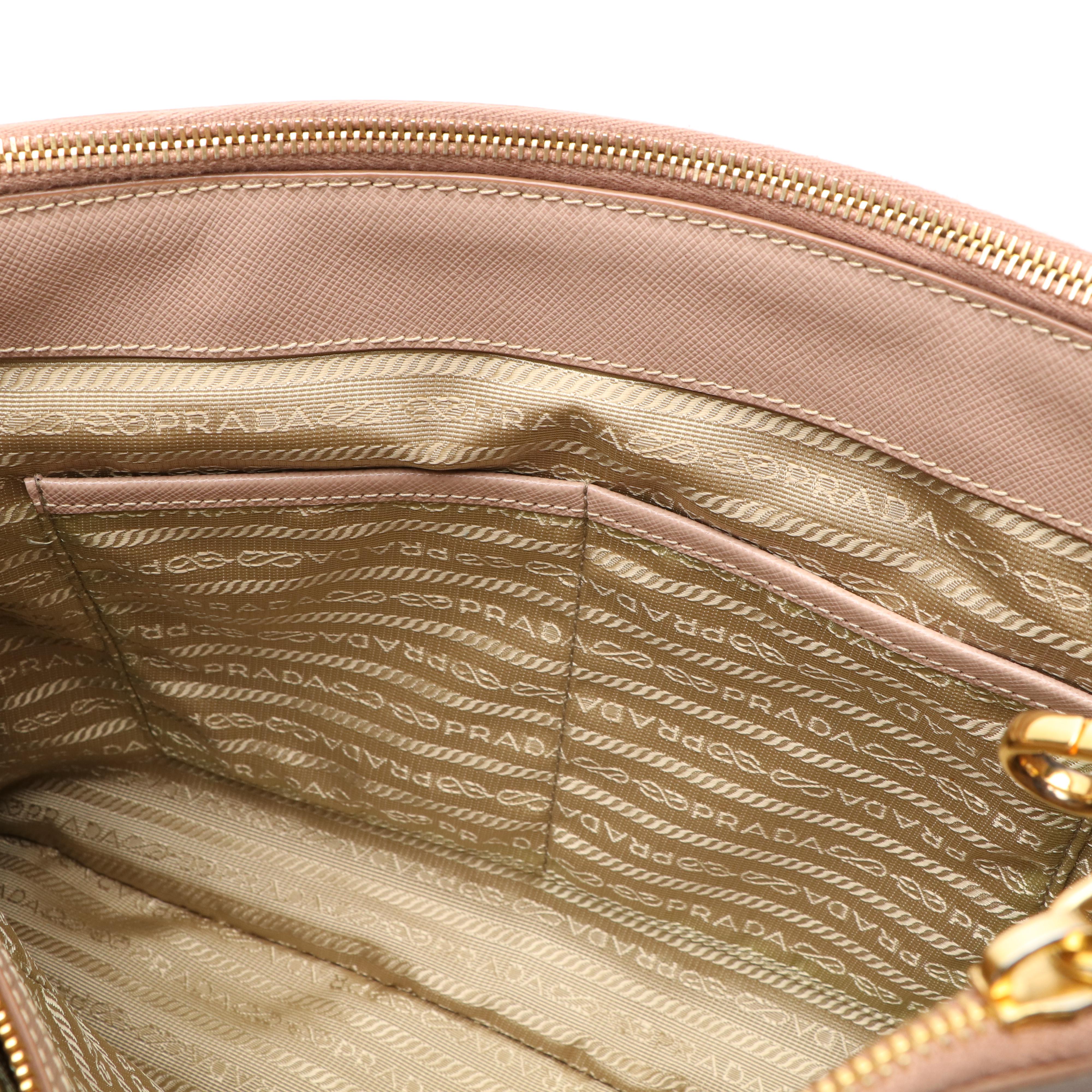 Prada Pale Pink Saffiano Leather Double Zip Tote Bag