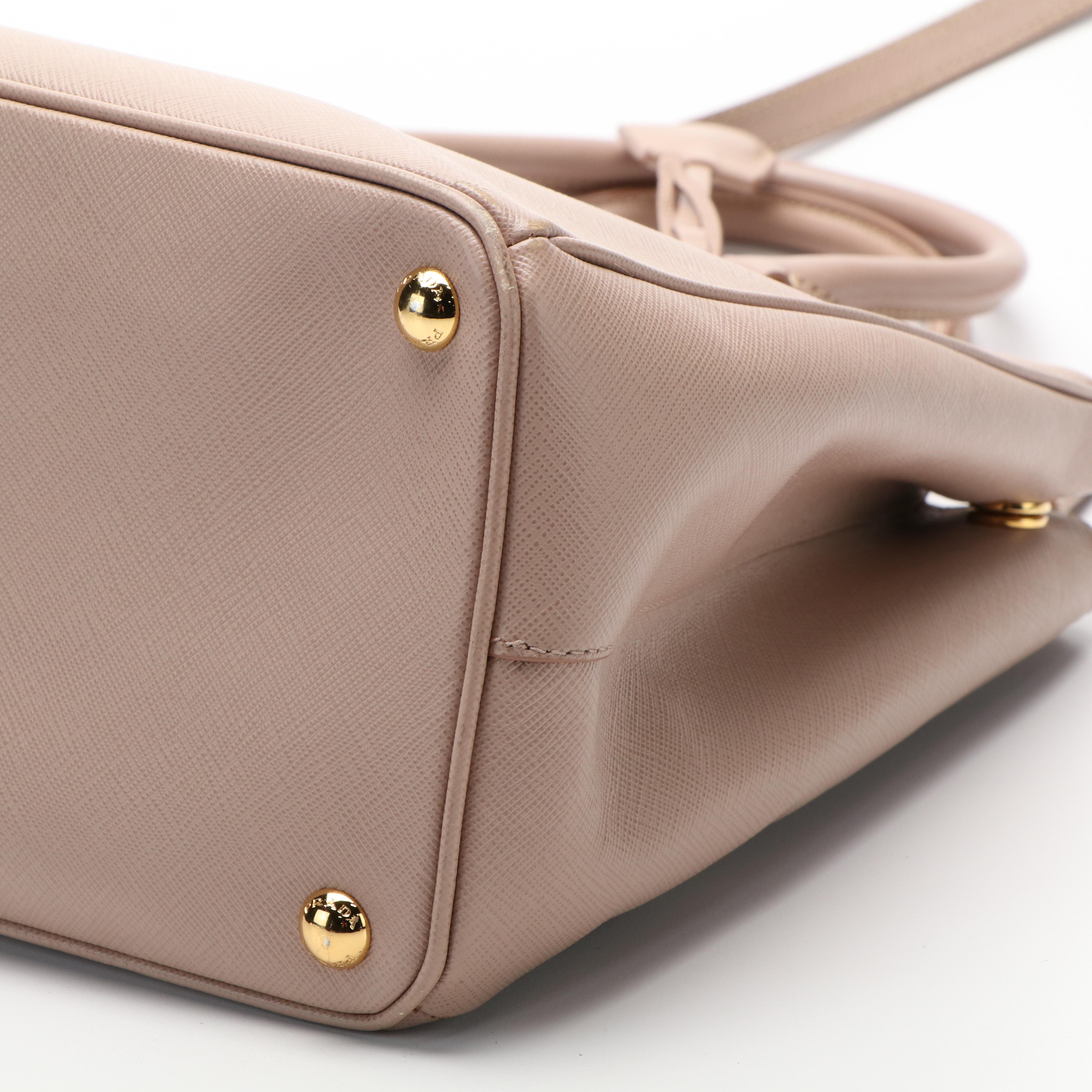 Prada Pale Pink Saffiano Leather Double Zip Tote Bag