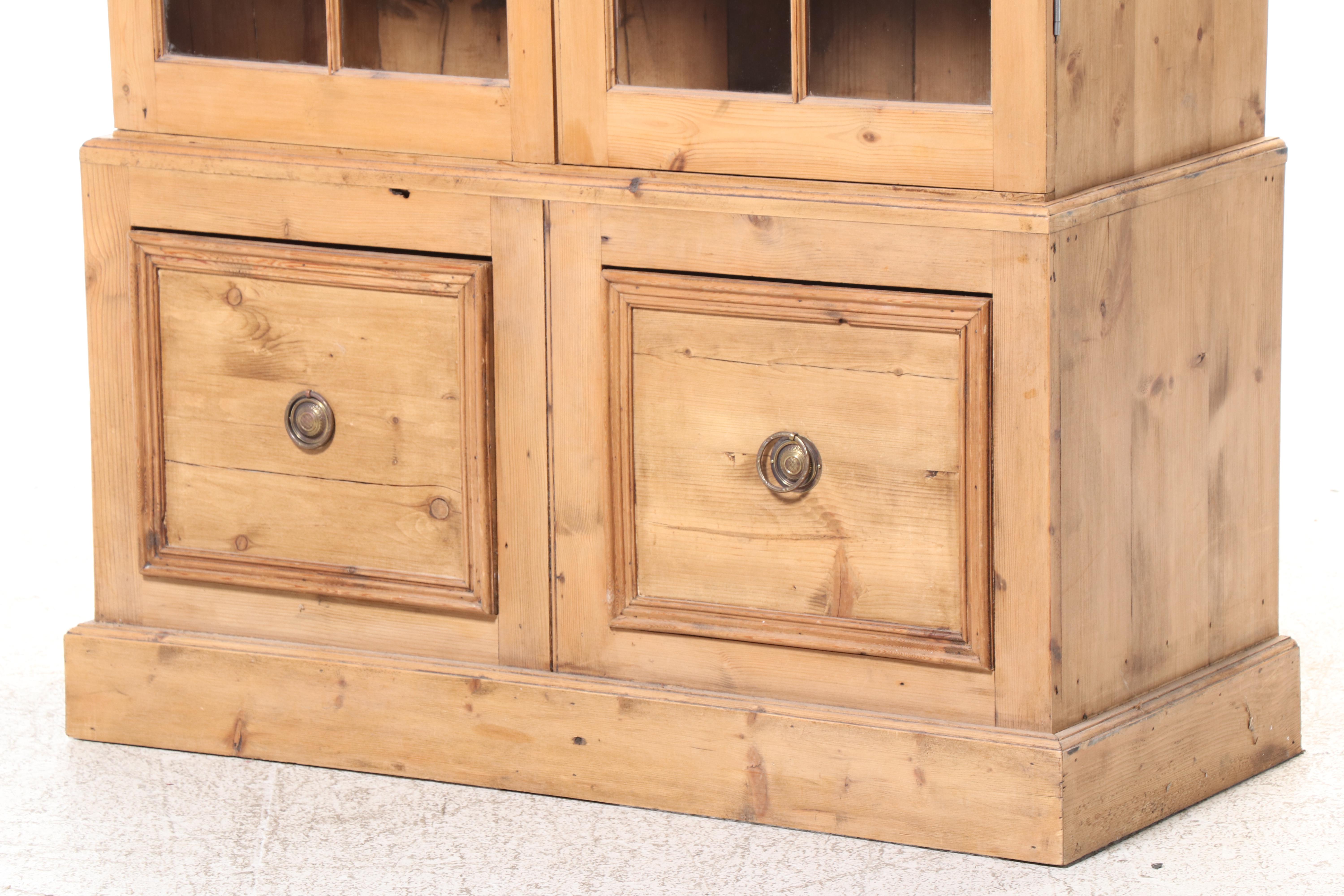 Federal Style Scrubbed Pine China Cabinet, 19th Century