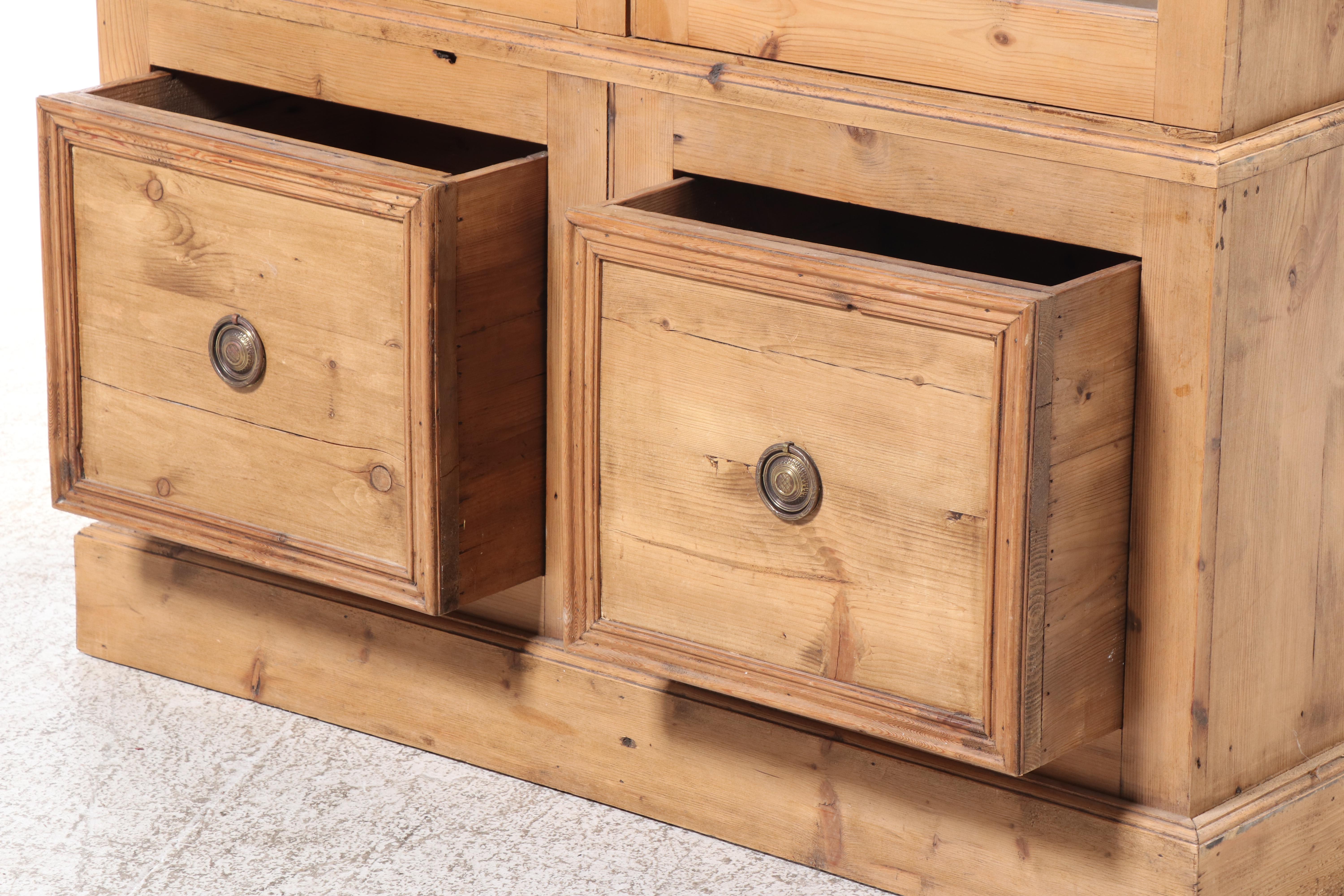Federal Style Scrubbed Pine China Cabinet, 19th Century
