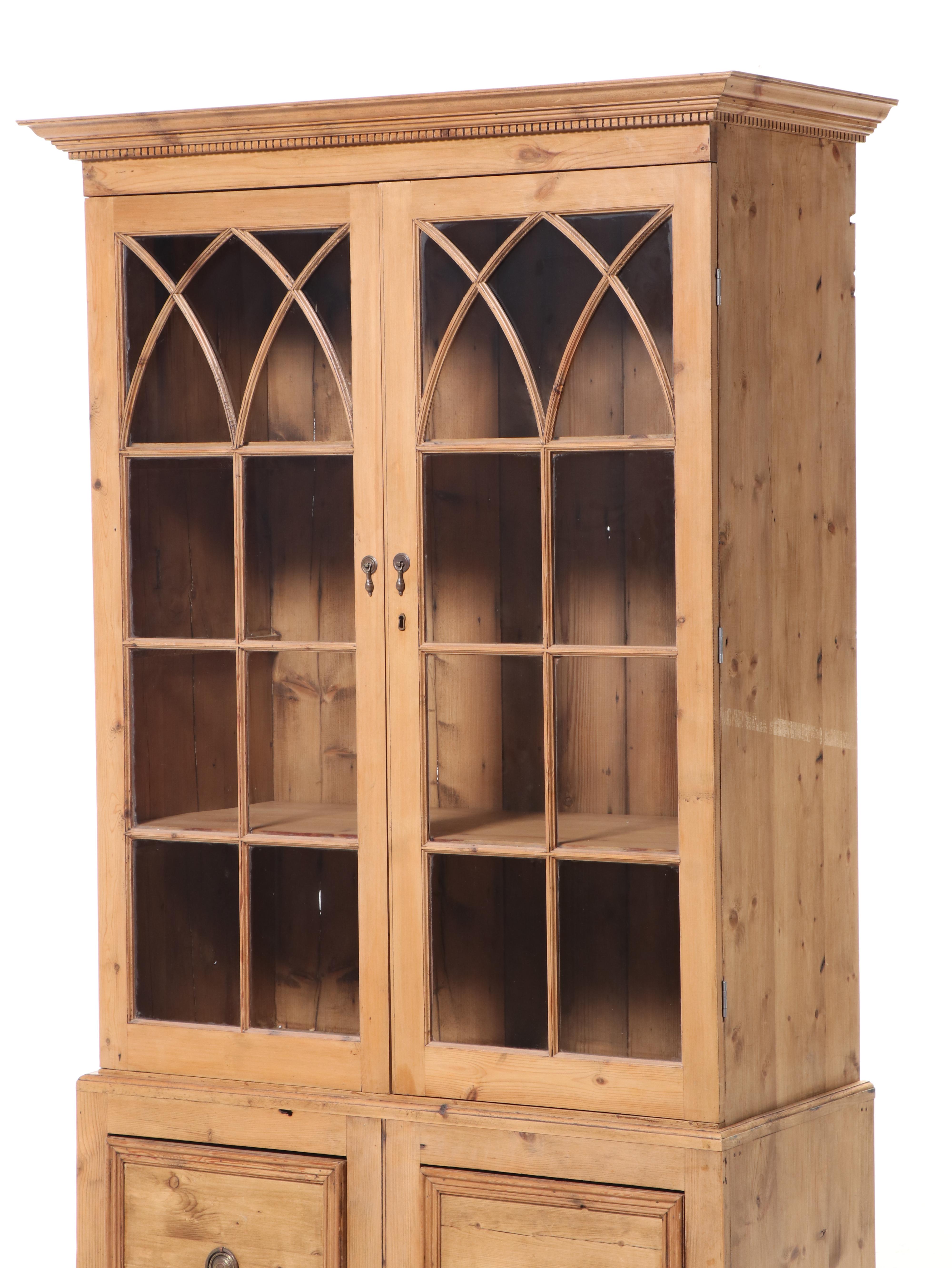 Federal Style Scrubbed Pine China Cabinet, 19th Century