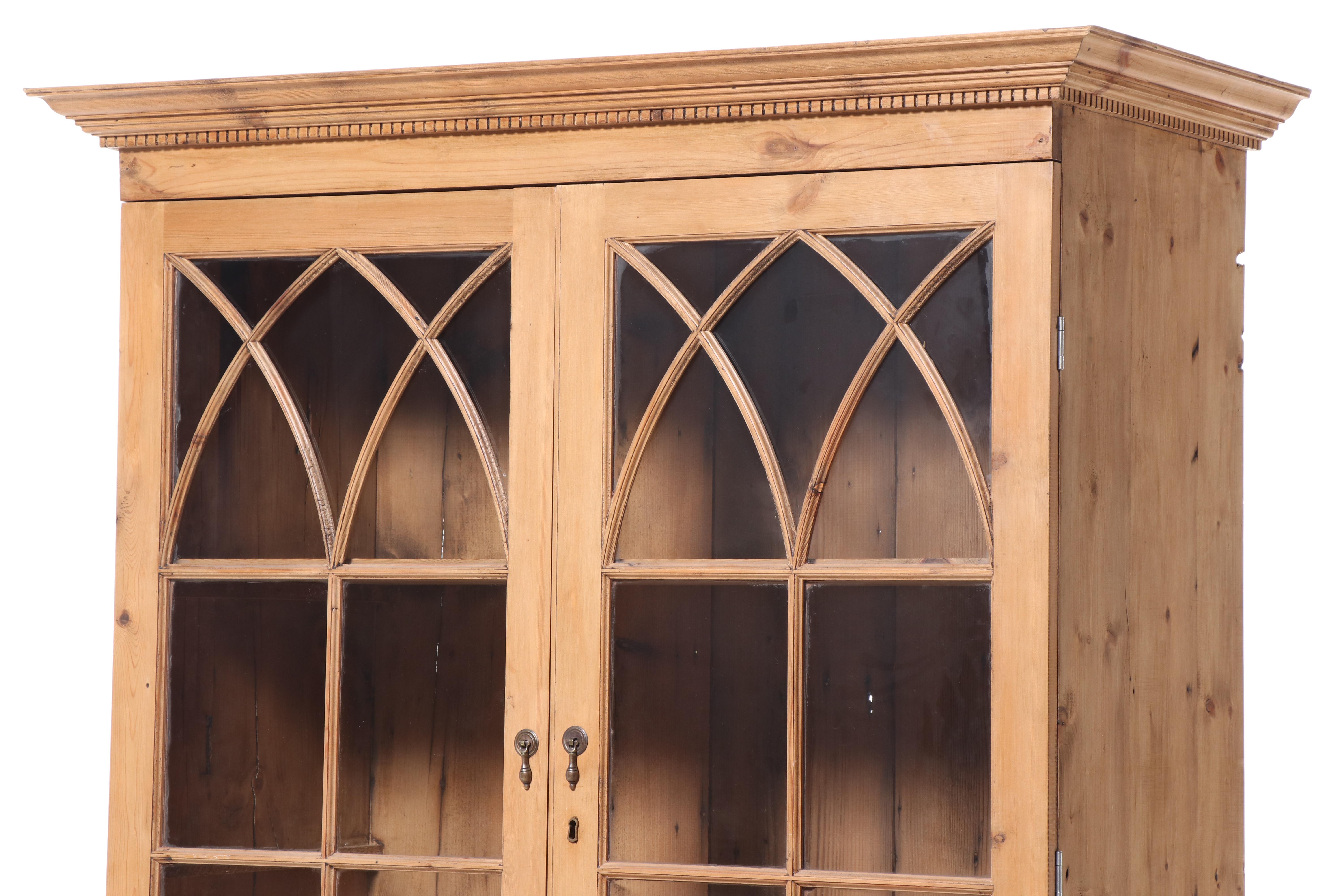Federal Style Scrubbed Pine China Cabinet, 19th Century