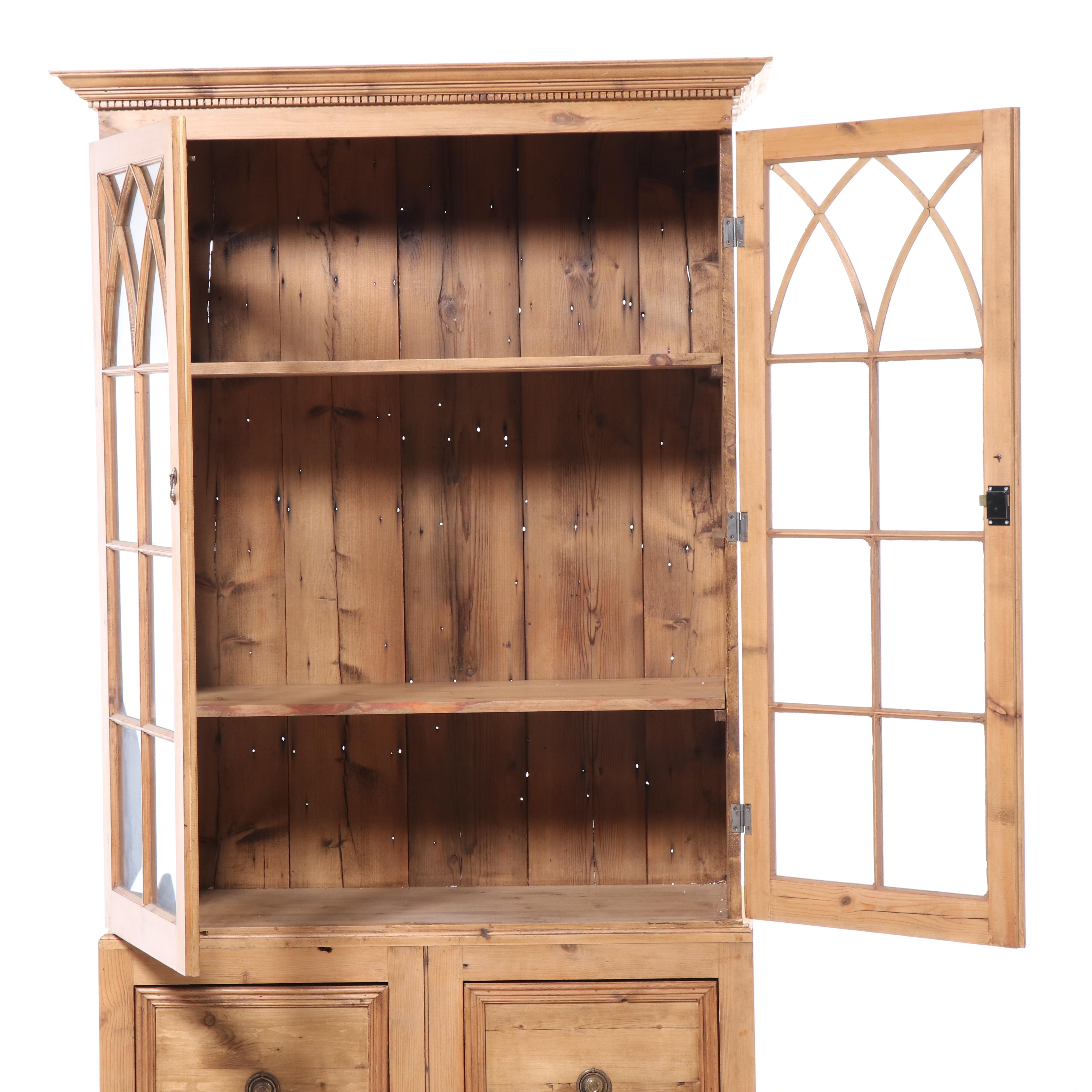 Federal Style Scrubbed Pine China Cabinet, 19th Century
