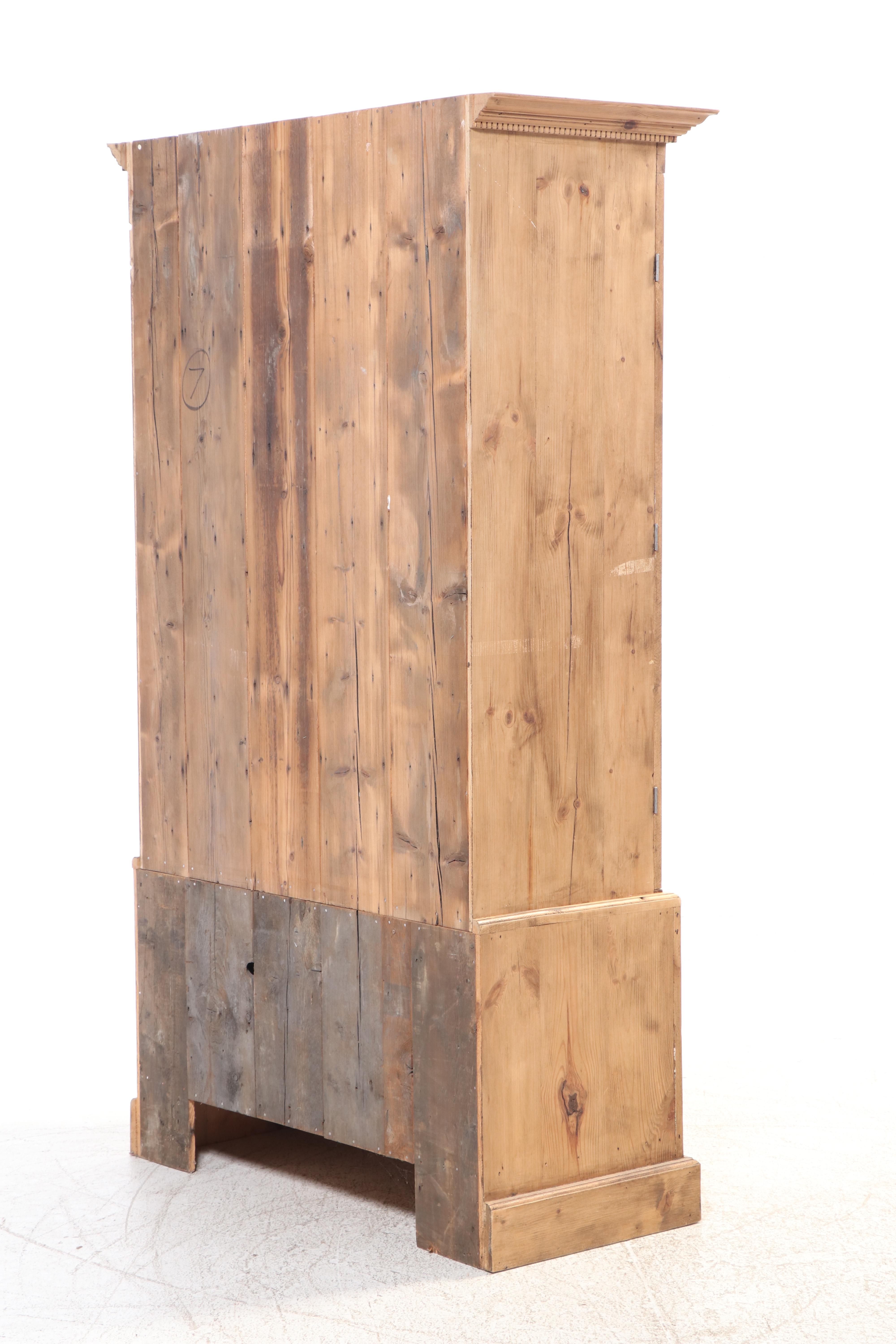 Federal Style Scrubbed Pine China Cabinet, 19th Century