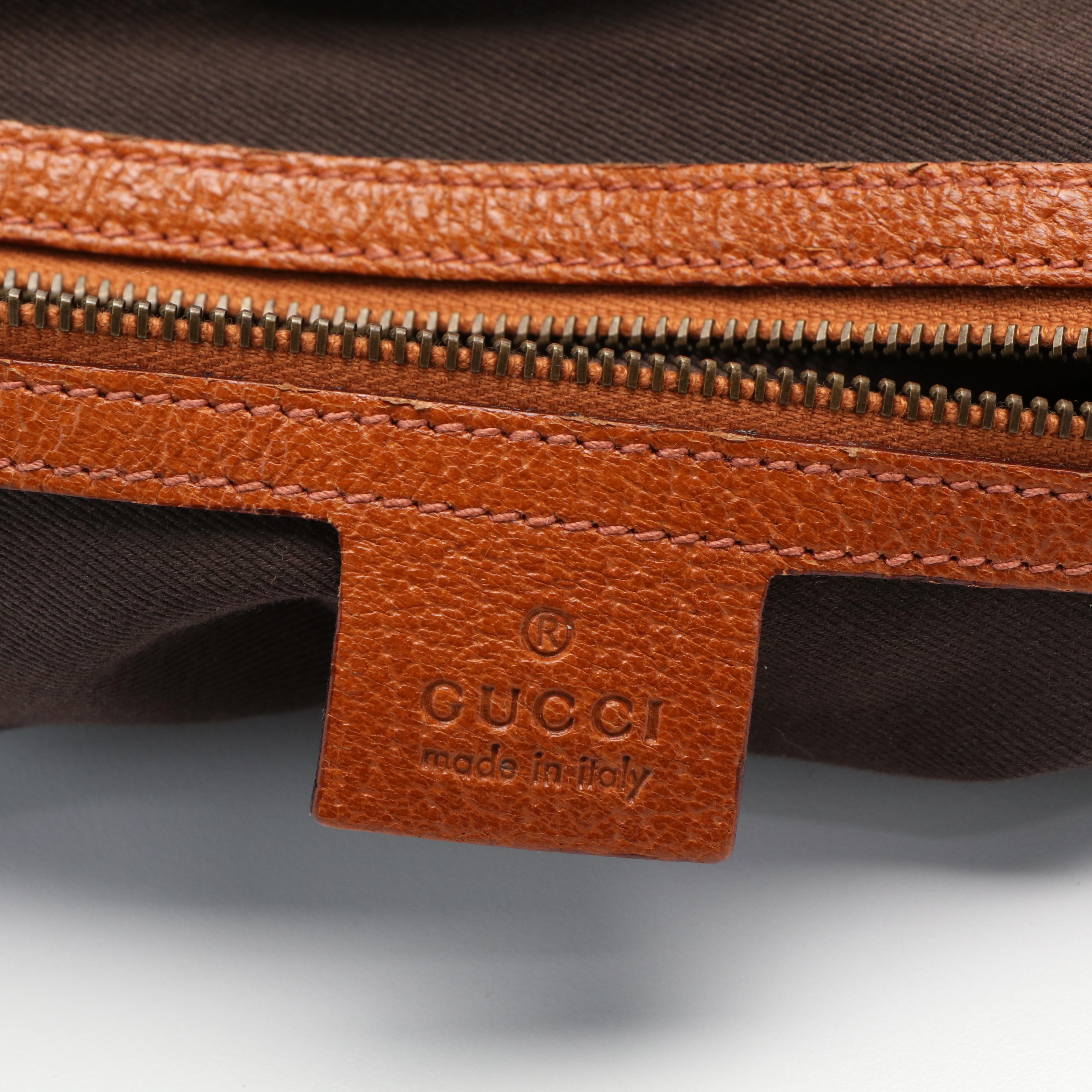 Gucci GG Nailhead Leather Trimmed Canvas Shoulder Bag