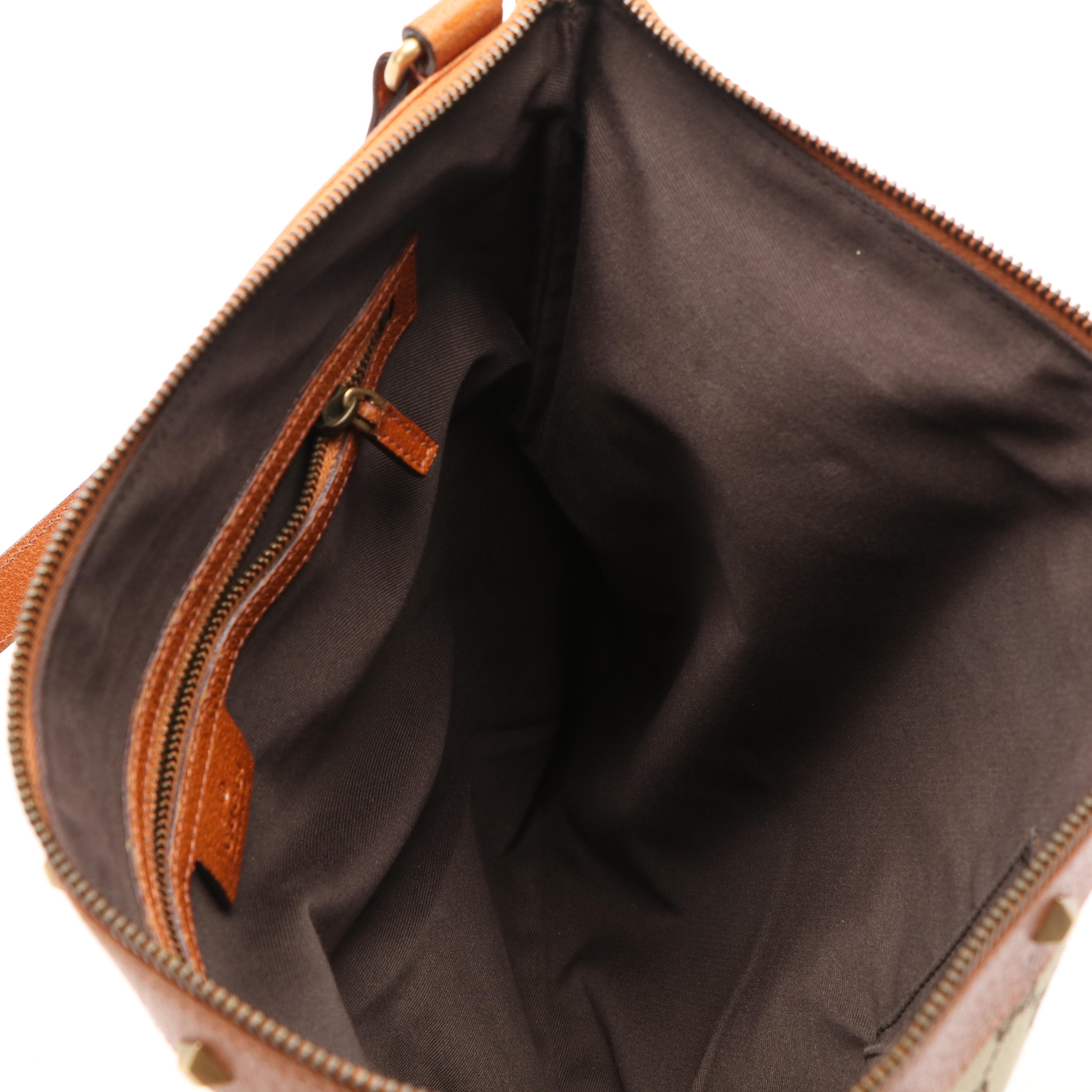 Gucci GG Nailhead Leather Trimmed Canvas Shoulder Bag