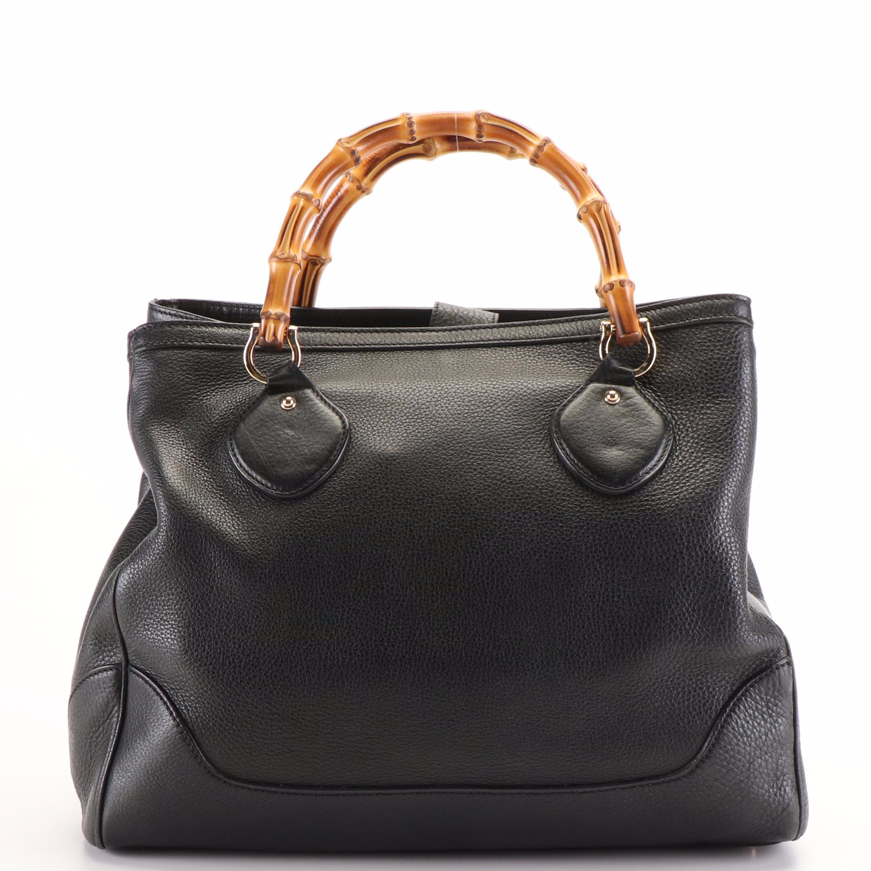 Gucci Diana Bamboo Top Handle Tote Bag  in Black Pebbled Leather