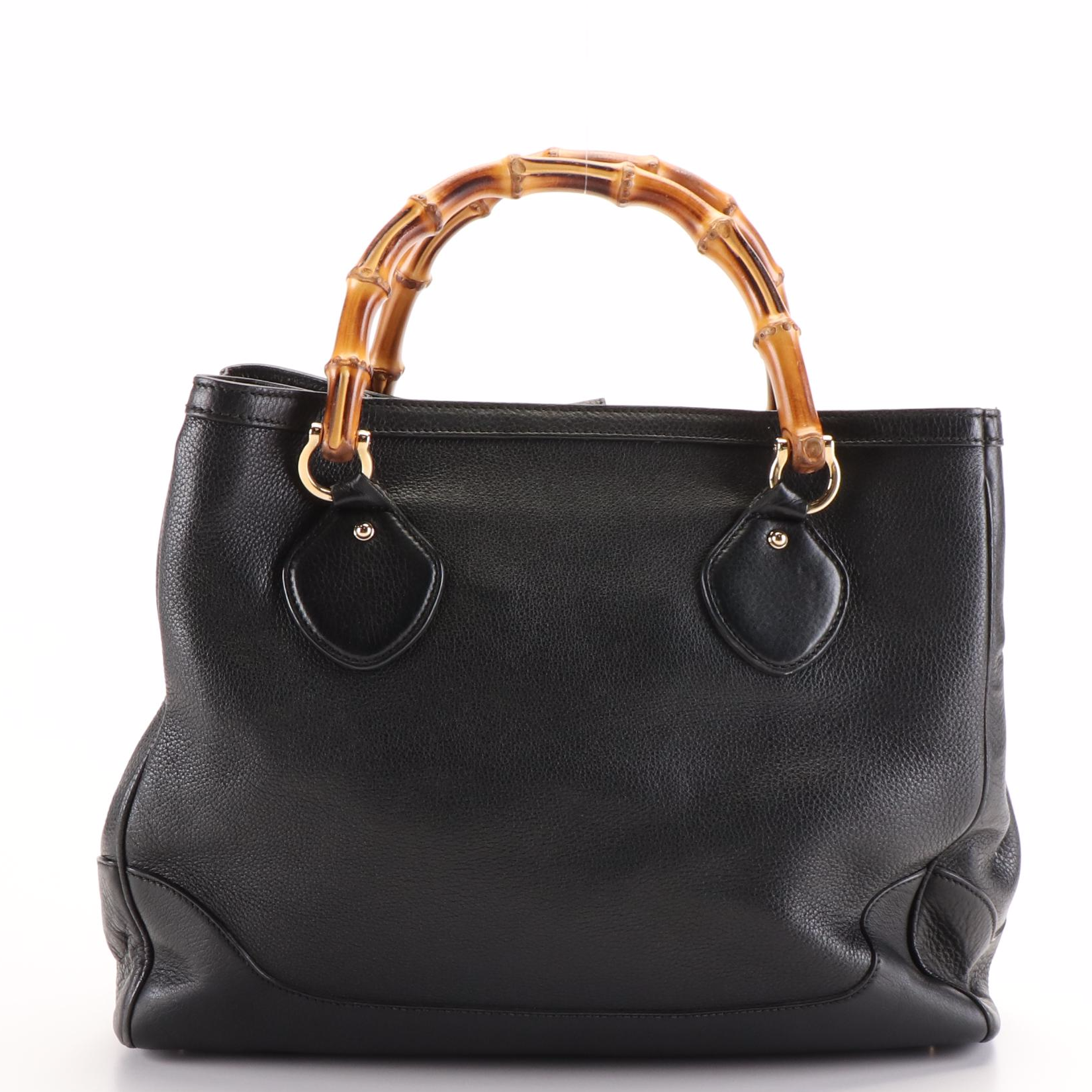 Gucci Diana Bamboo Top Handle Tote Bag  in Black Pebbled Leather
