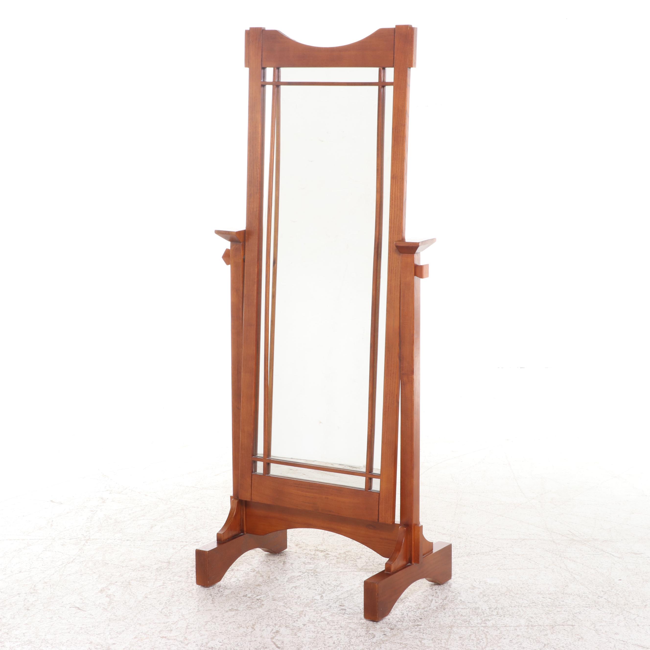 Powell Arts and Crafts Style Oak Cheval Mirror