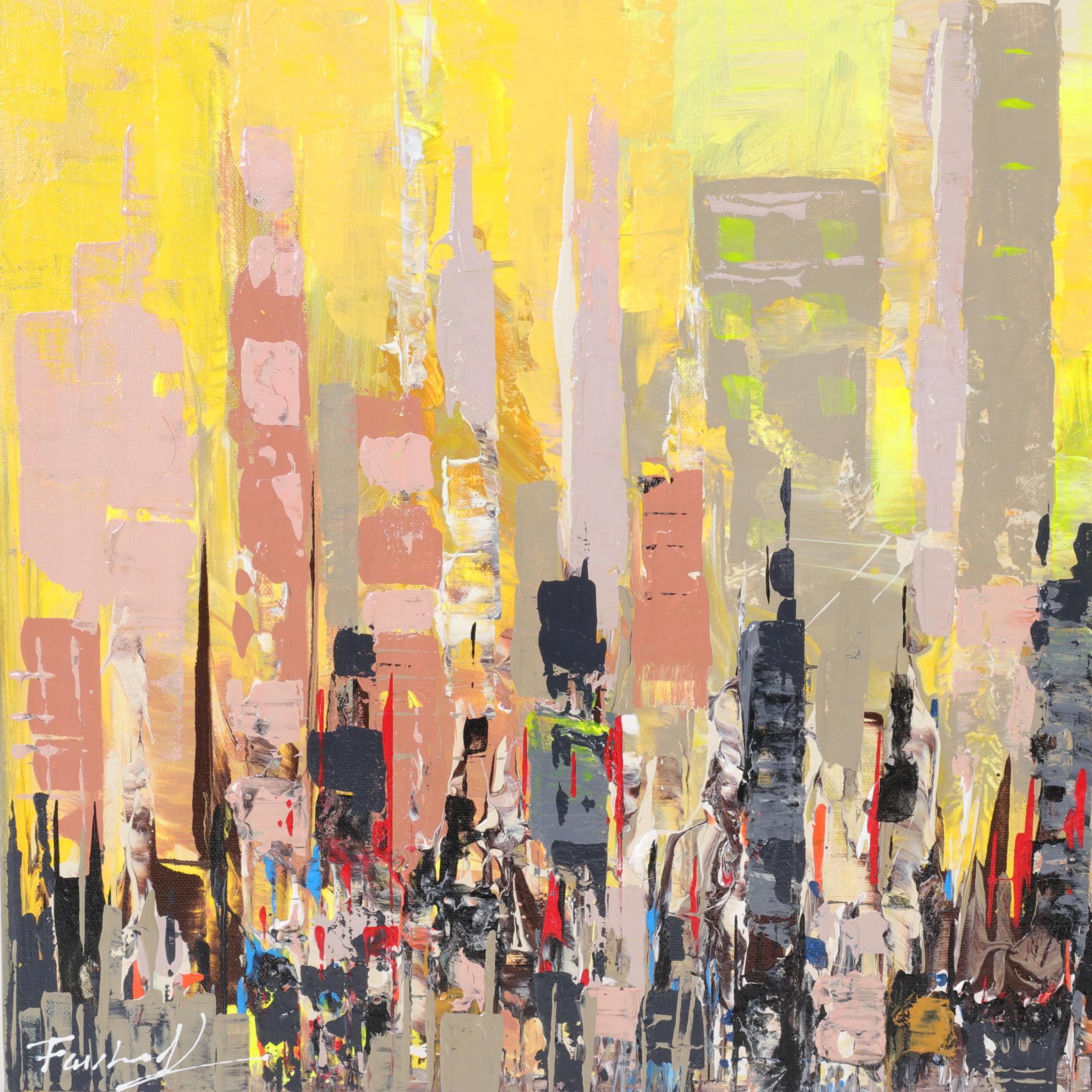 Farshad Lanjani Abstract Cityscape Acrylic Painting, 21st Century