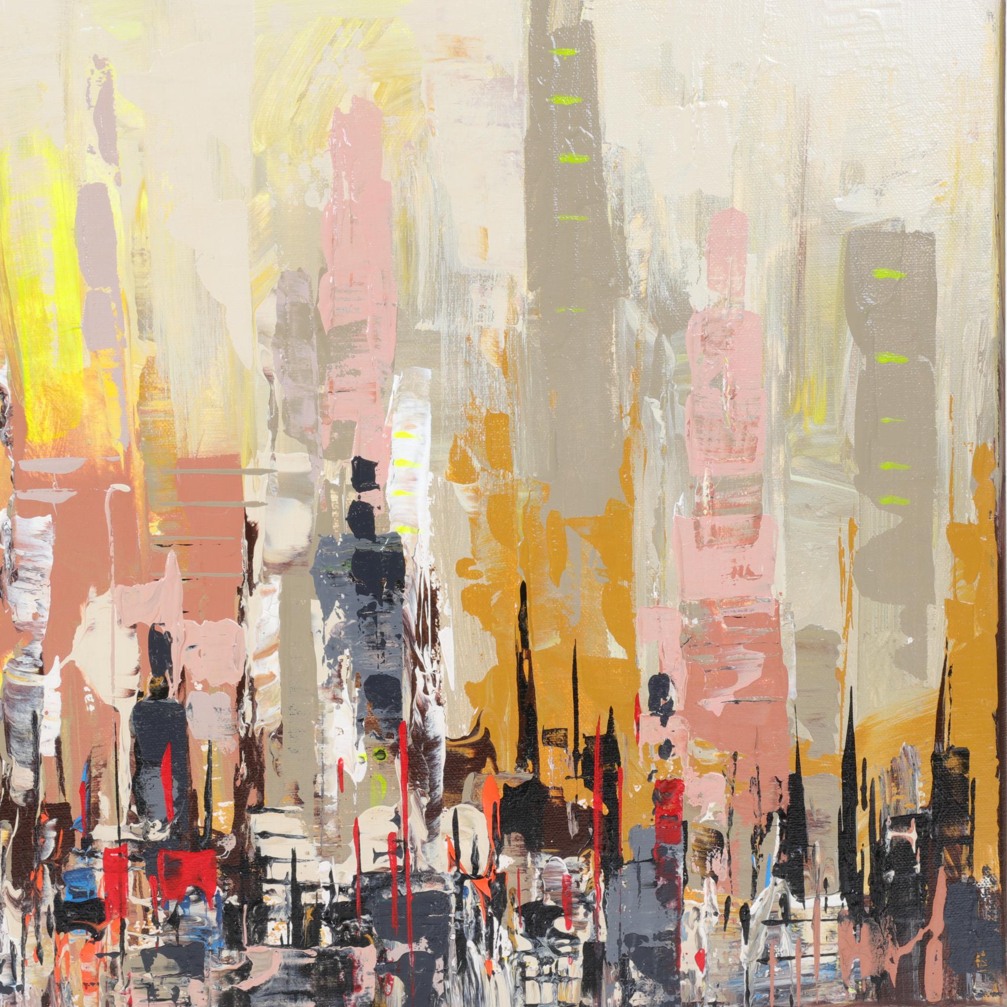 Farshad Lanjani Abstract Cityscape Acrylic Painting, 21st Century