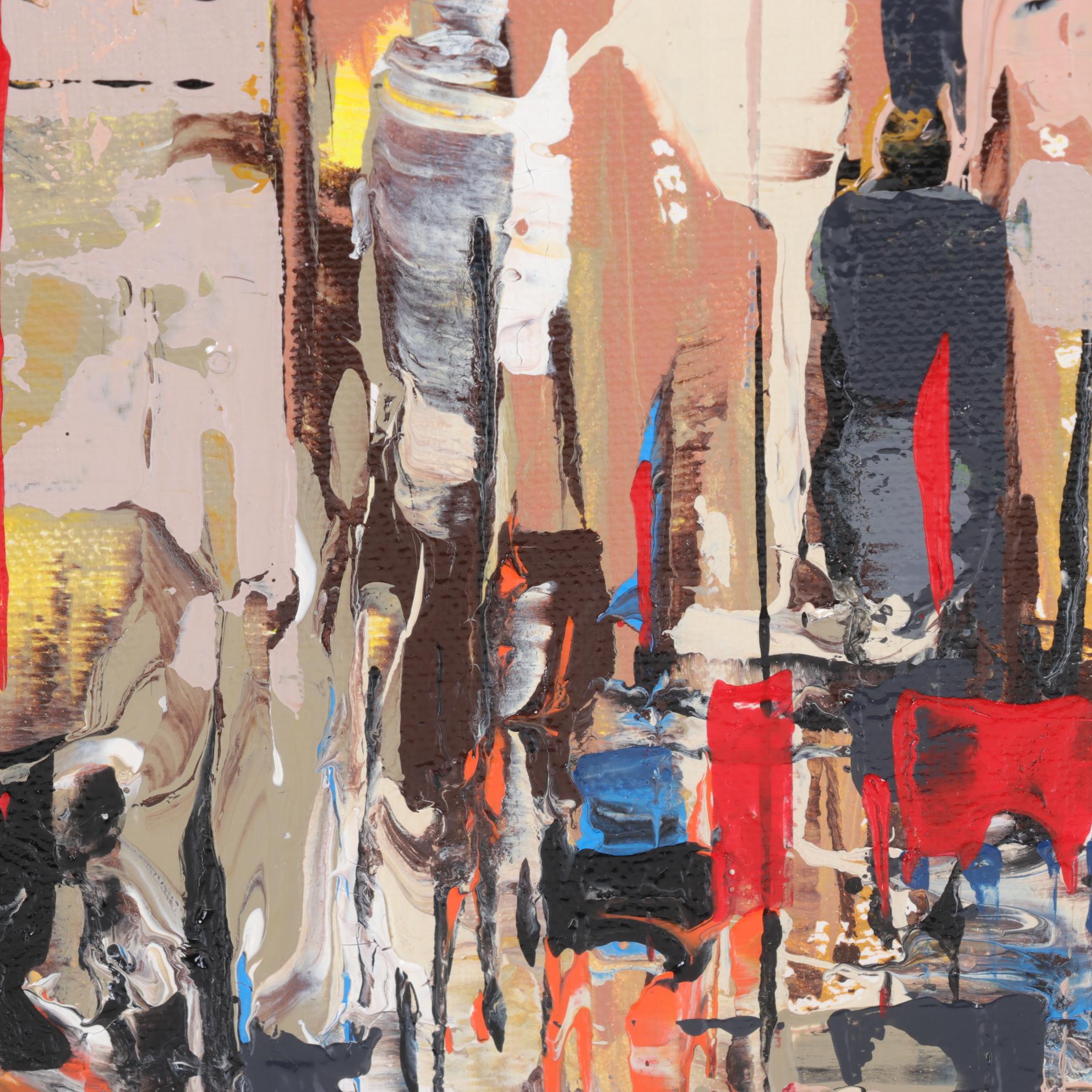 Farshad Lanjani Abstract Cityscape Acrylic Painting, 21st Century