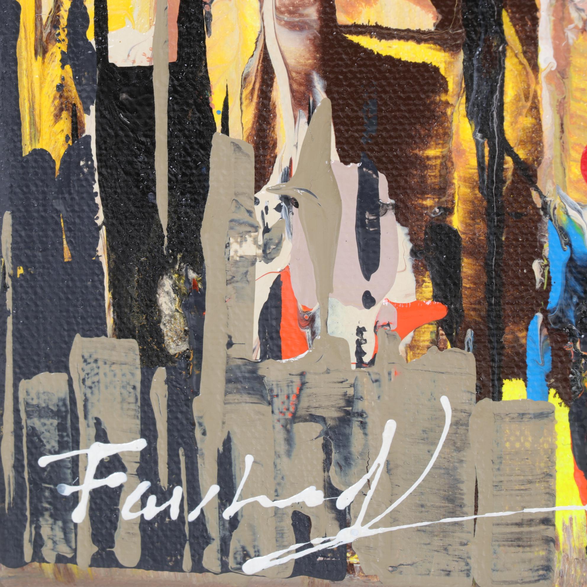 Farshad Lanjani Abstract Cityscape Acrylic Painting, 21st Century