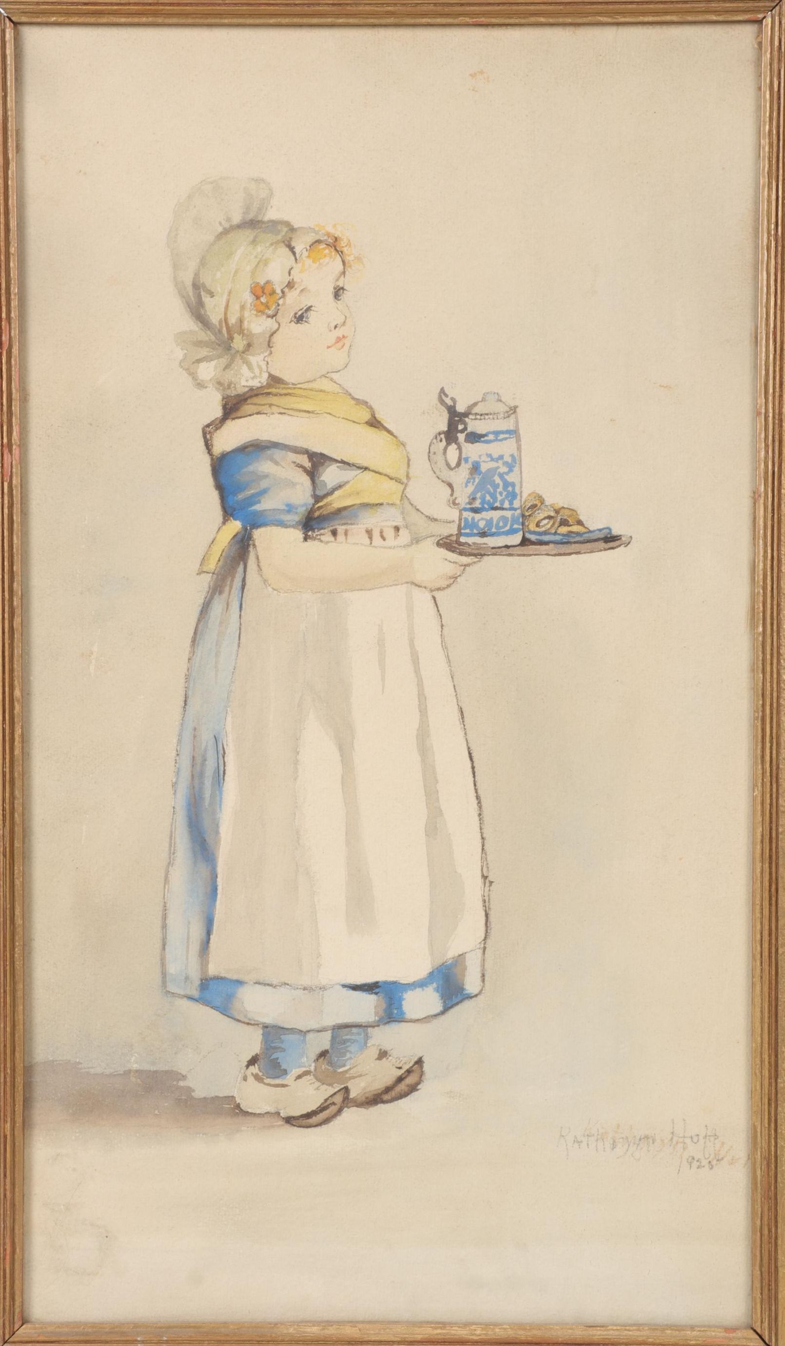 Kathryn Holt Watercolor Painting After Frances Brundage, 1920