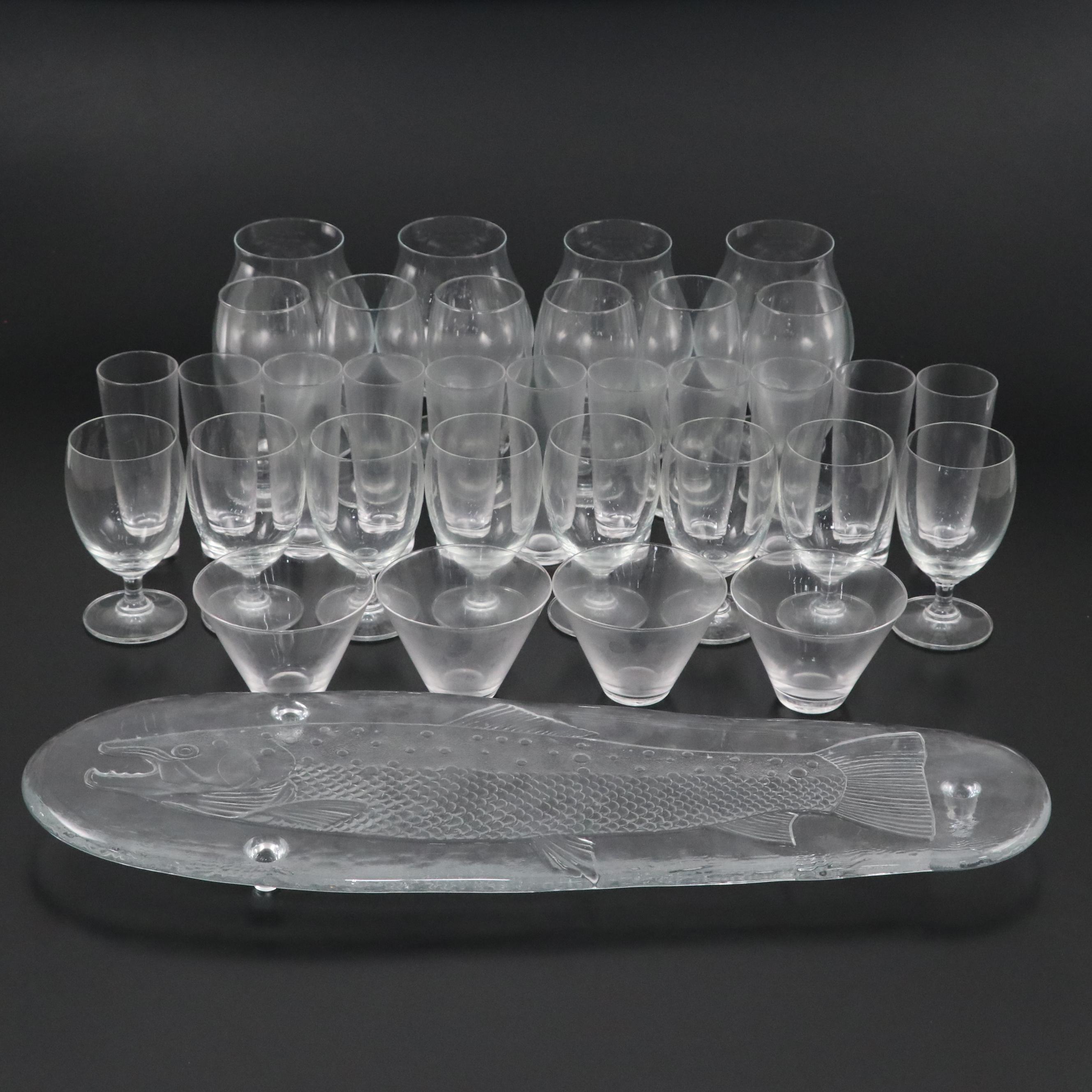 Fish Motif Glass Tray with Glass Brandy Snifter and More