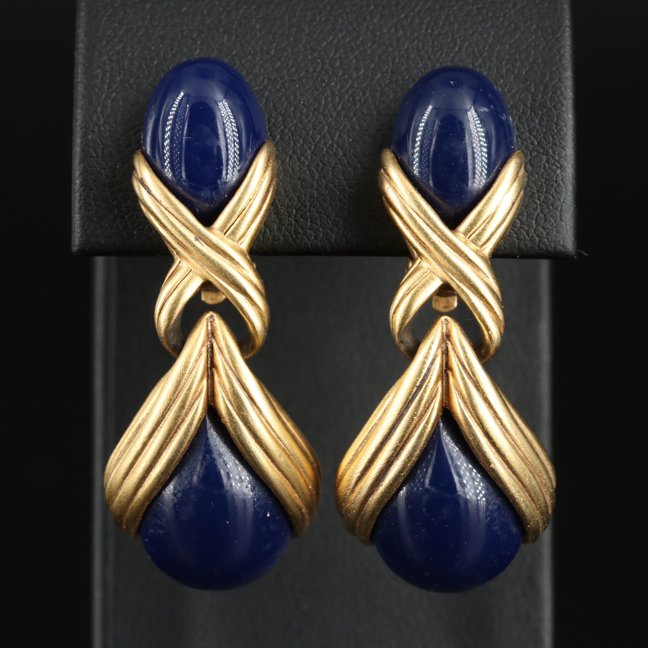 Oscar de la Renta Faux Lapis Lazuli Pendant Earrings
