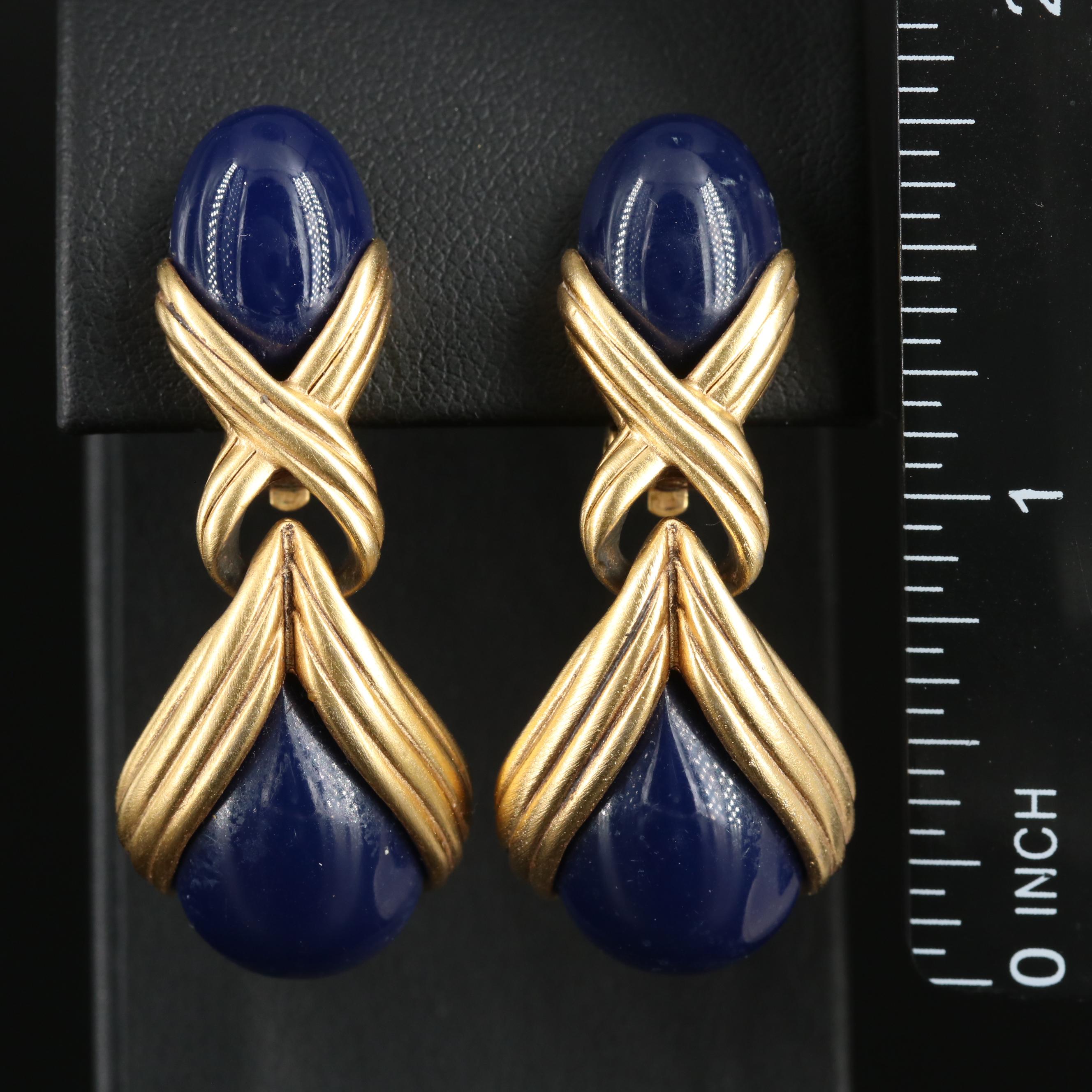 Oscar de la Renta Faux Lapis Lazuli Pendant Earrings
