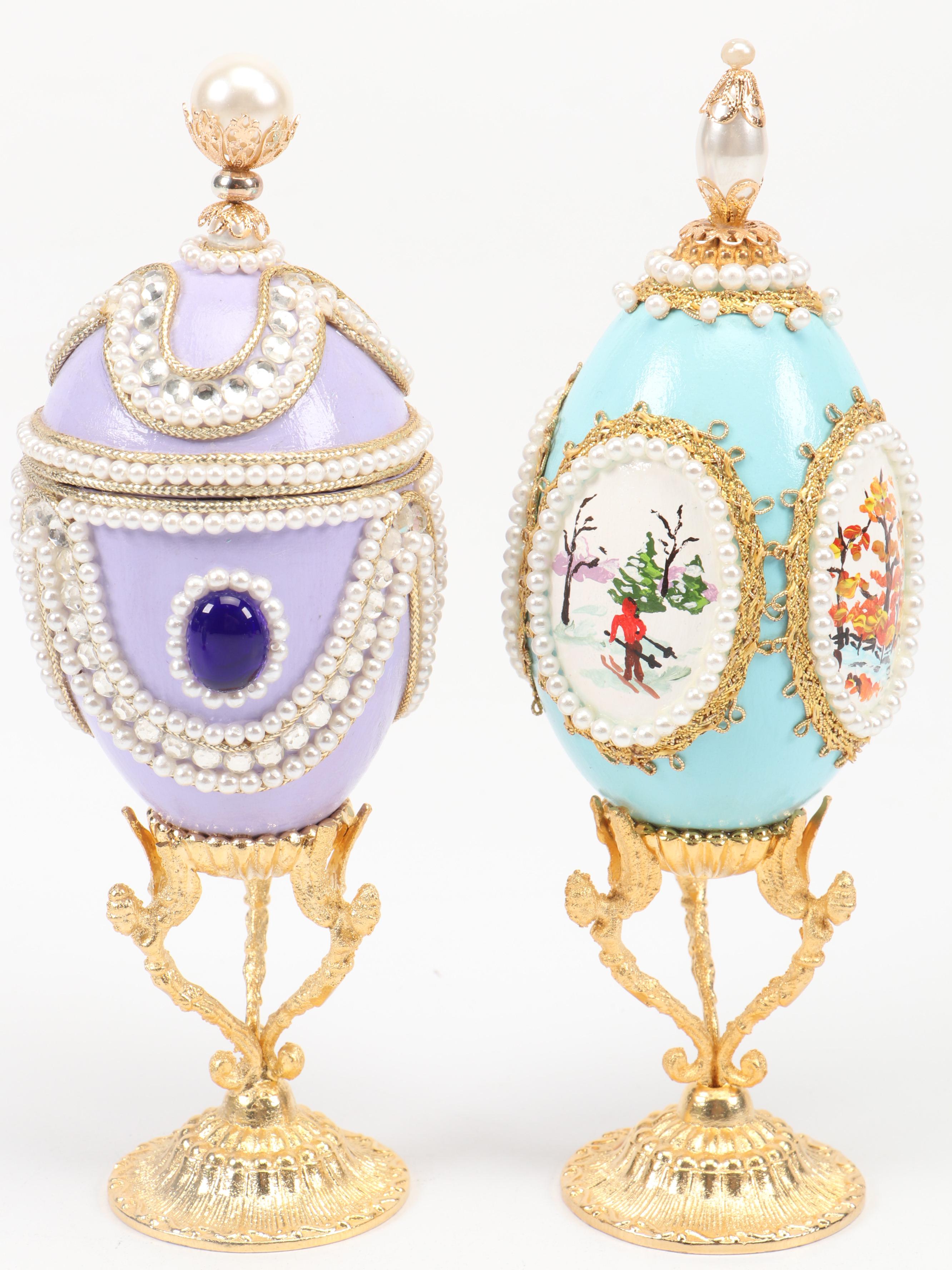 Embellished Egg-Shaped Figurines and Box