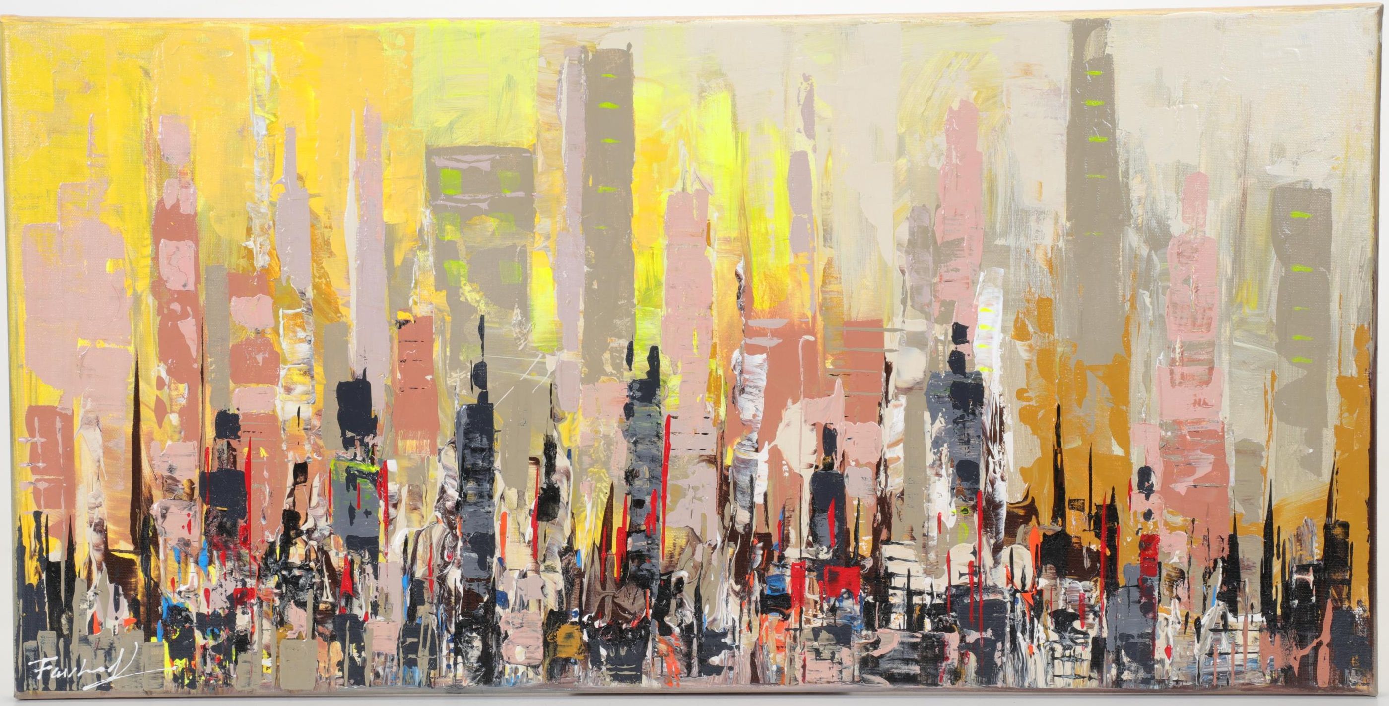 Farshad Lanjani Abstract Cityscape Acrylic Painting, 21st Century