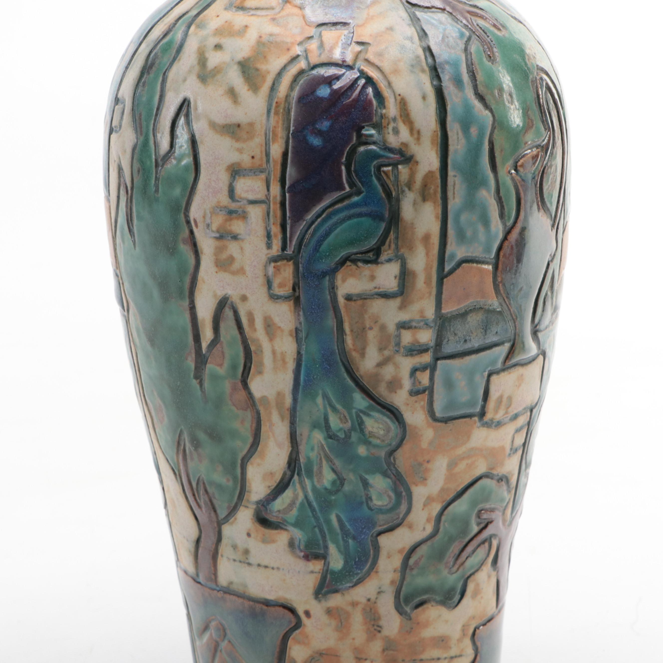 Florida Faience Handcrafted and Carved Earthenware Vase, 2004