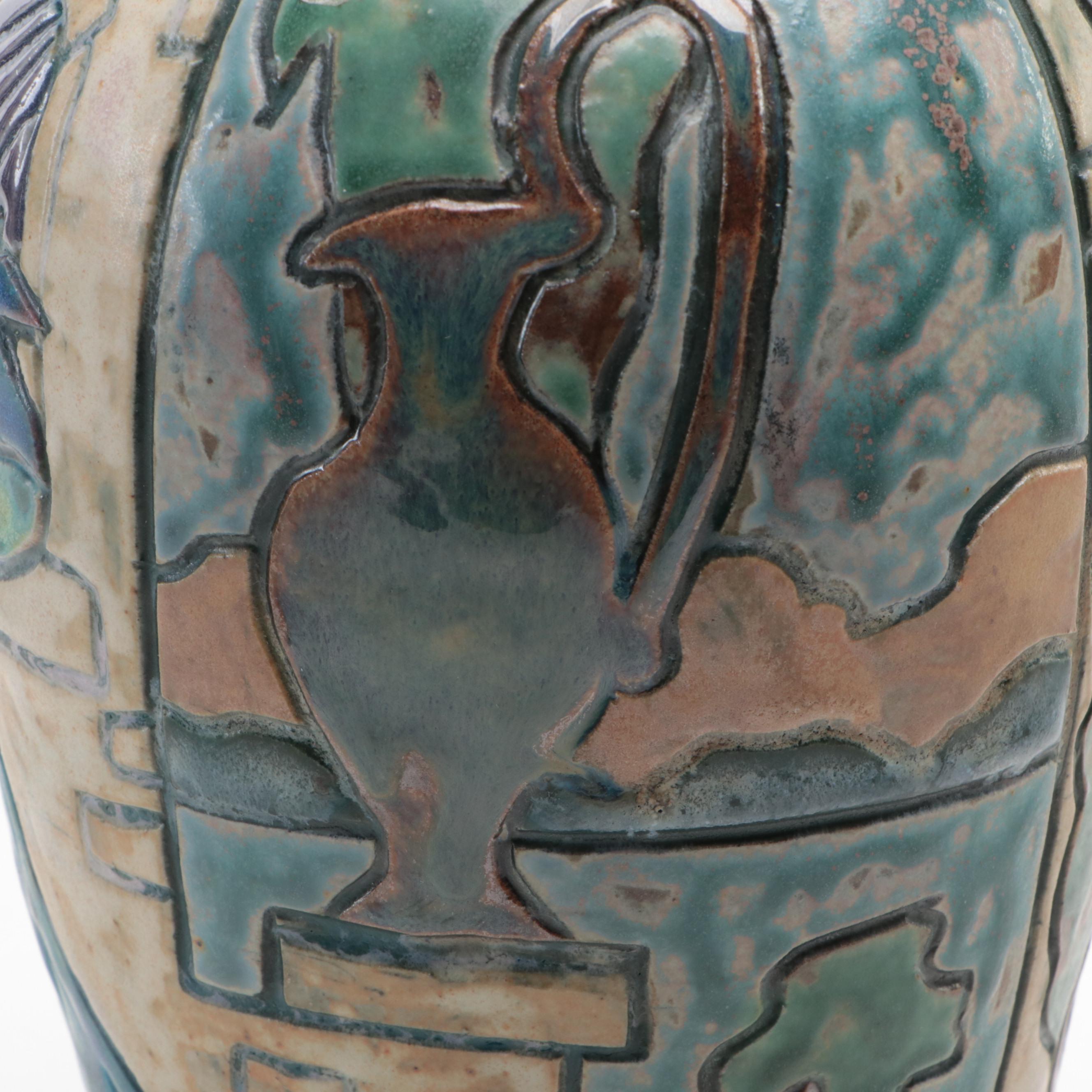 Florida Faience Handcrafted and Carved Earthenware Vase, 2004