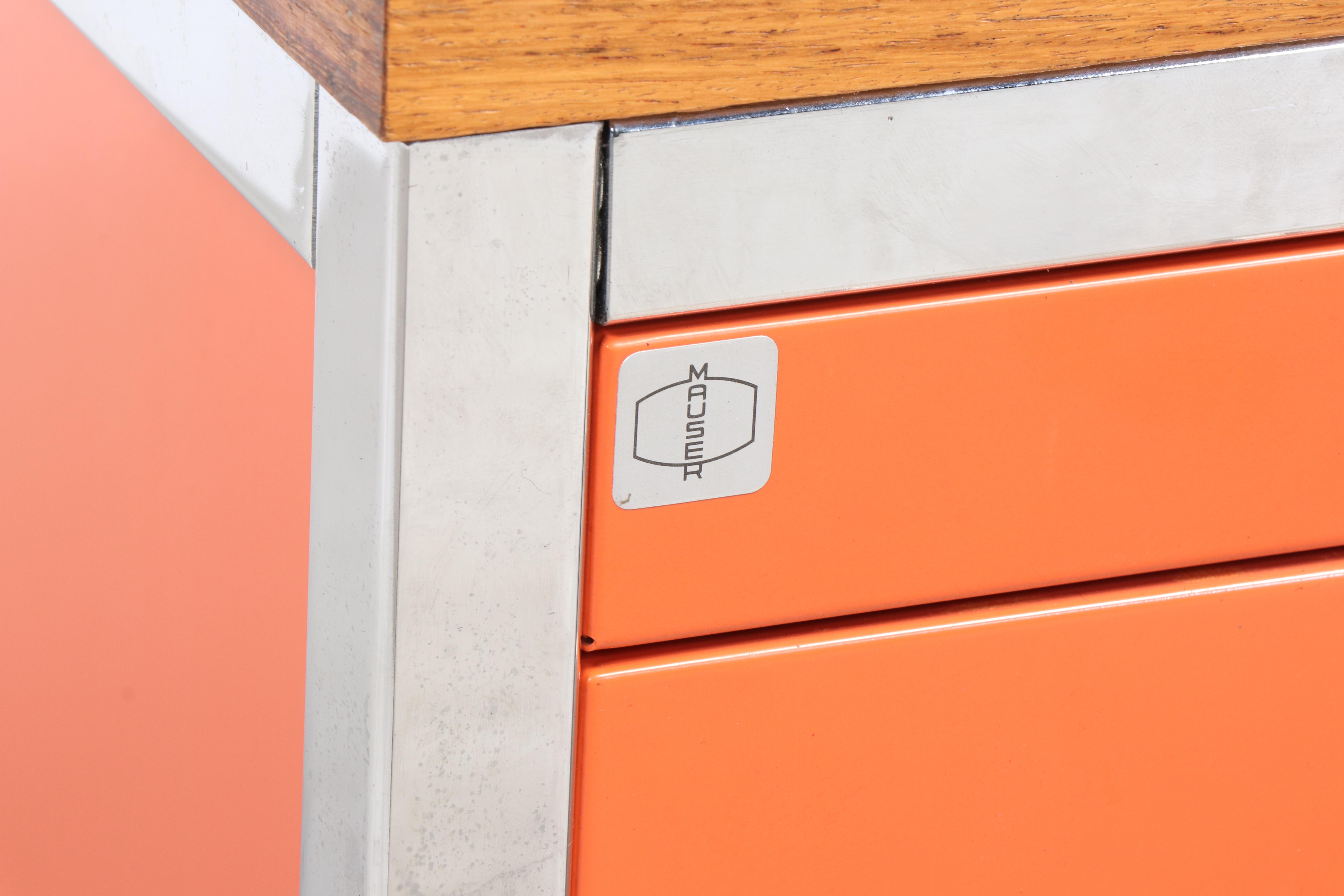 Mauser German Mid Century Modern Wood Top L-Shaped Desk, 1960s