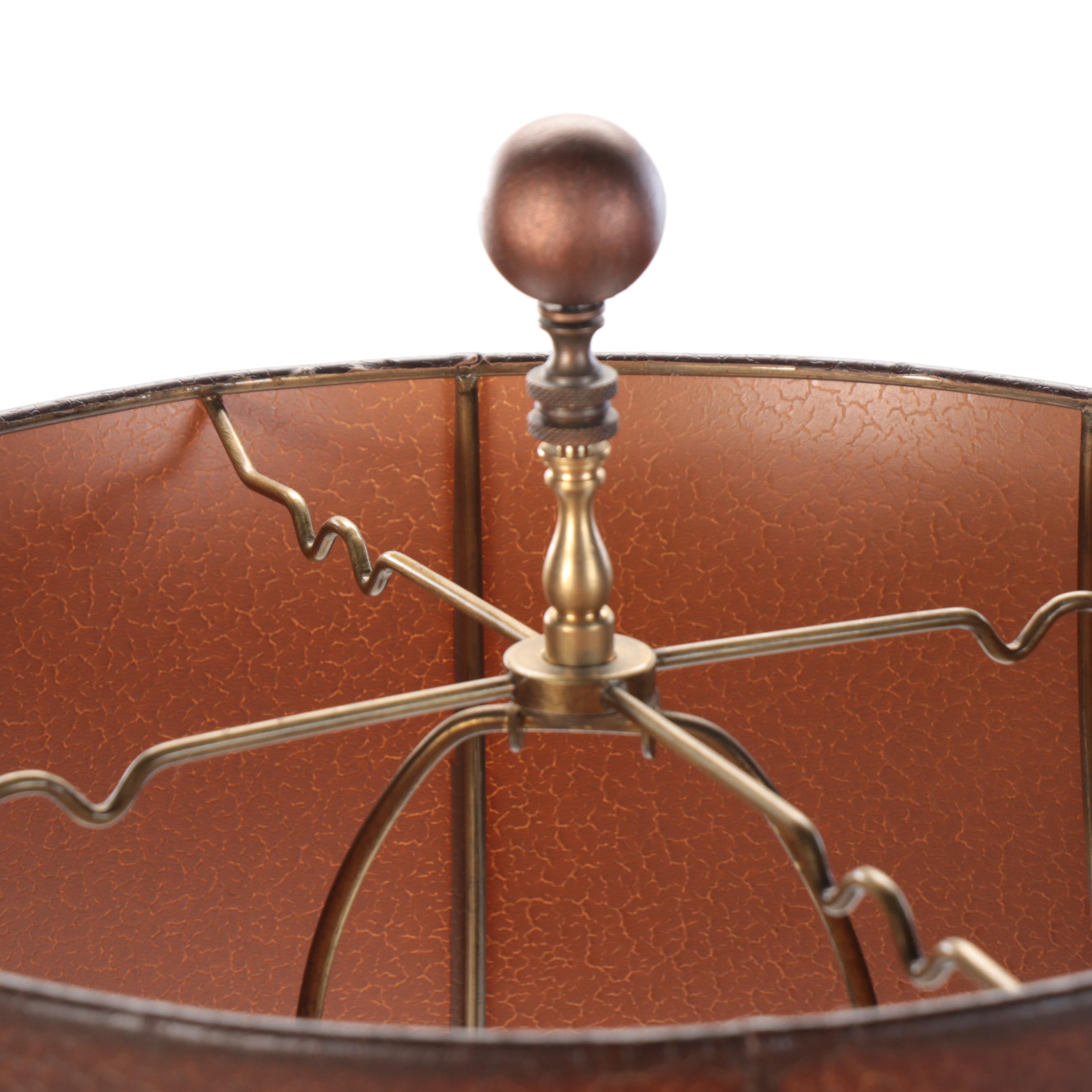 Raku Pottery Table Lamp with Faux Leather Drum Shade, 21st Century