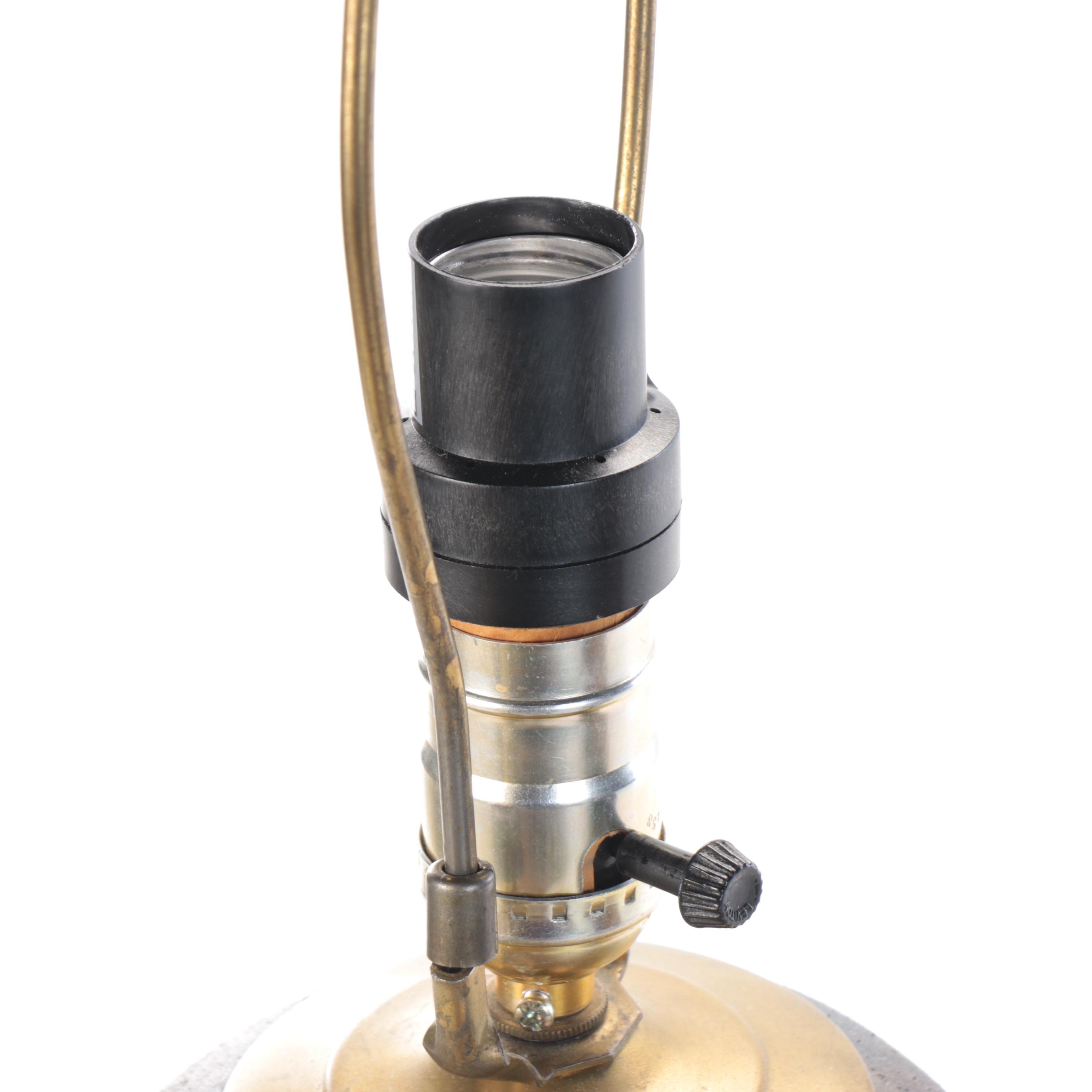 Raku Pottery Table Lamp with Faux Leather Drum Shade, 21st Century