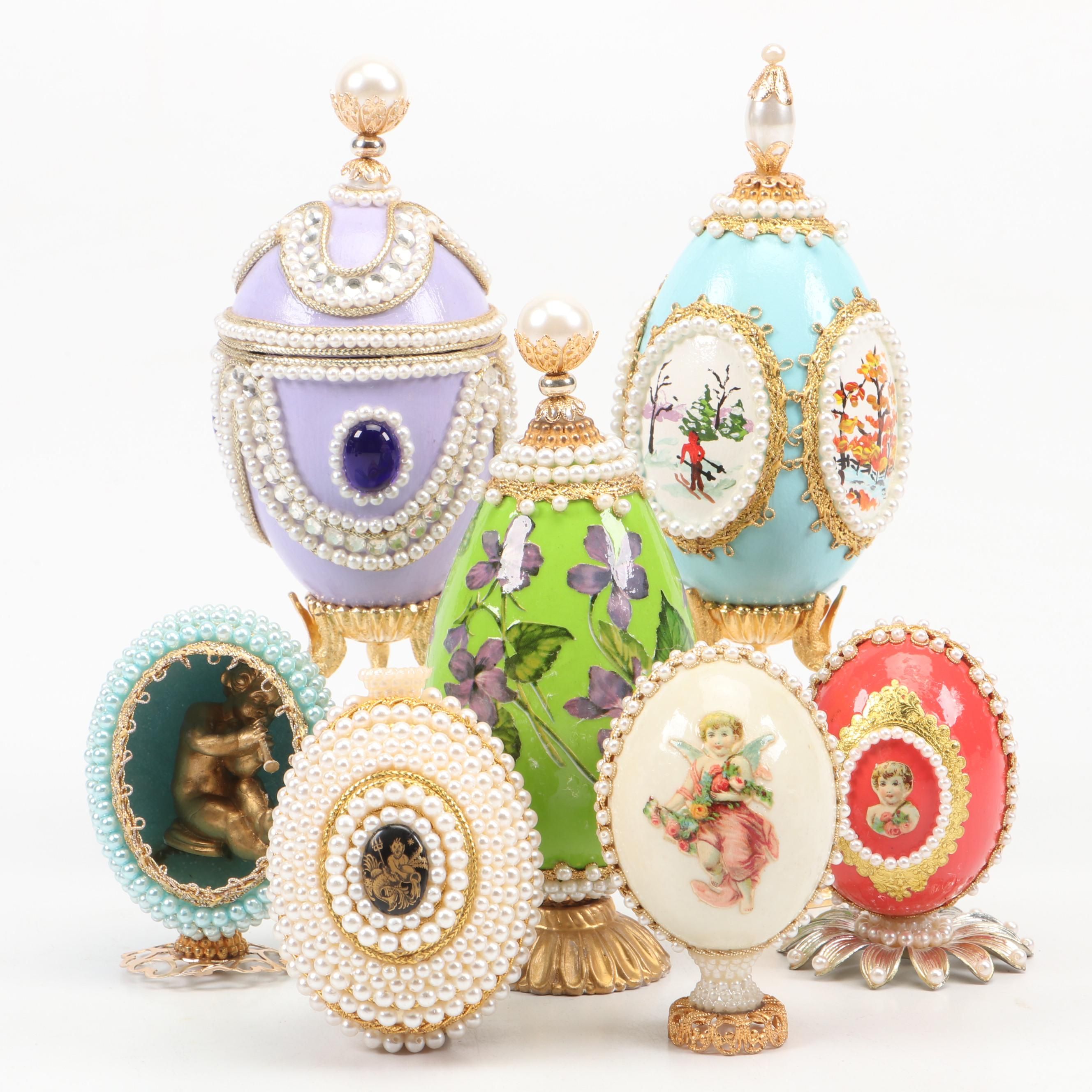 Embellished Egg-Shaped Figurines and Box