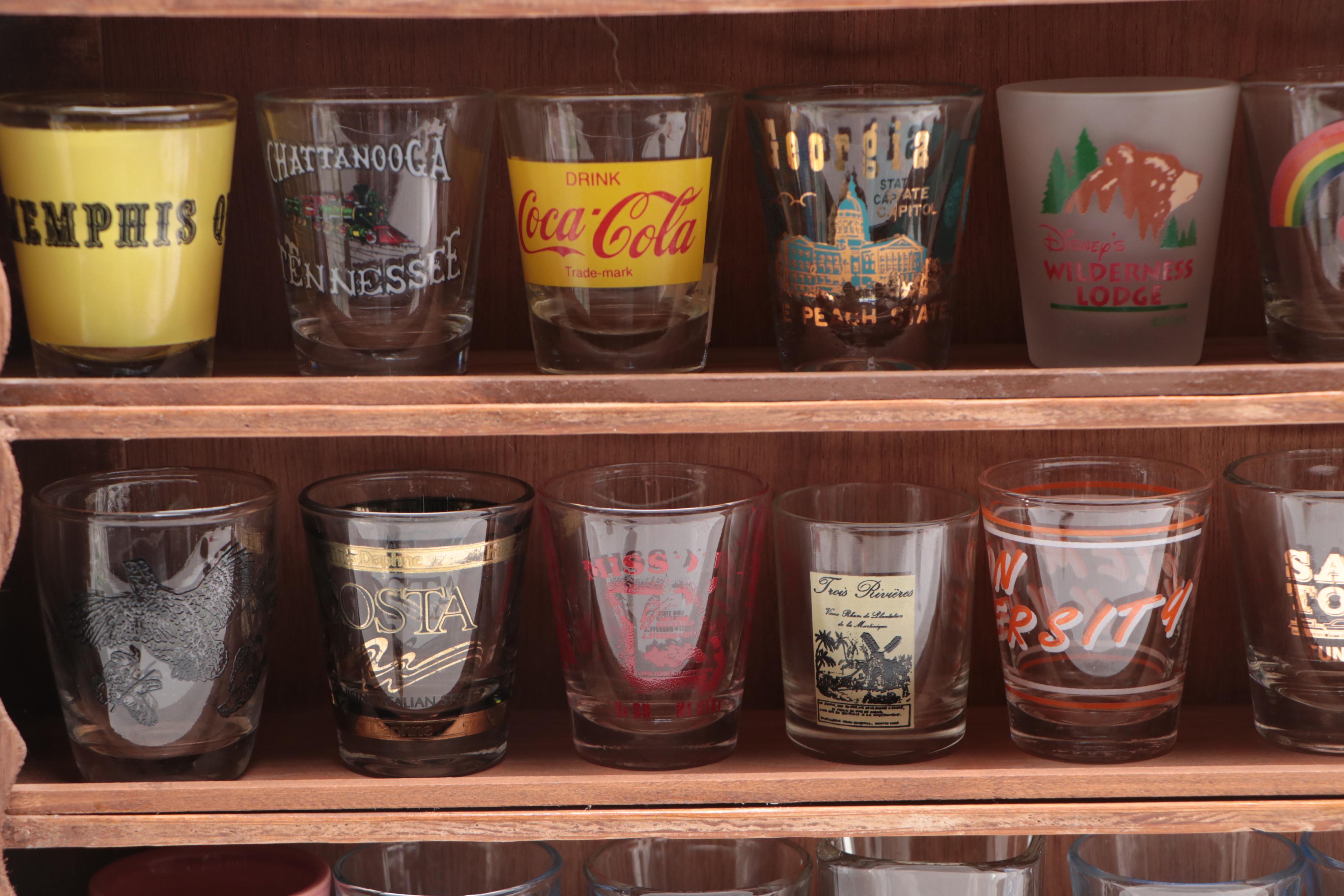 Souvenir and Collectible Shot Glasses with Display Rack