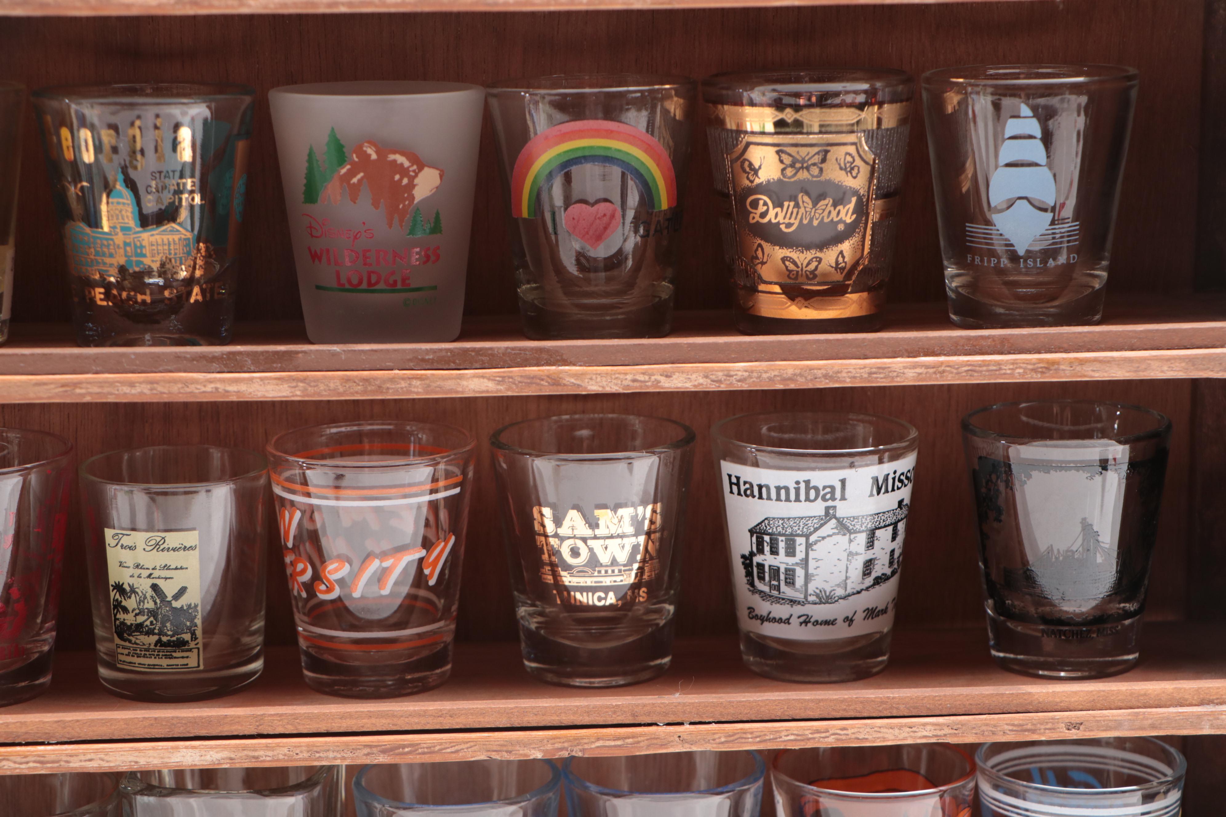 Souvenir and Collectible Shot Glasses with Display Rack