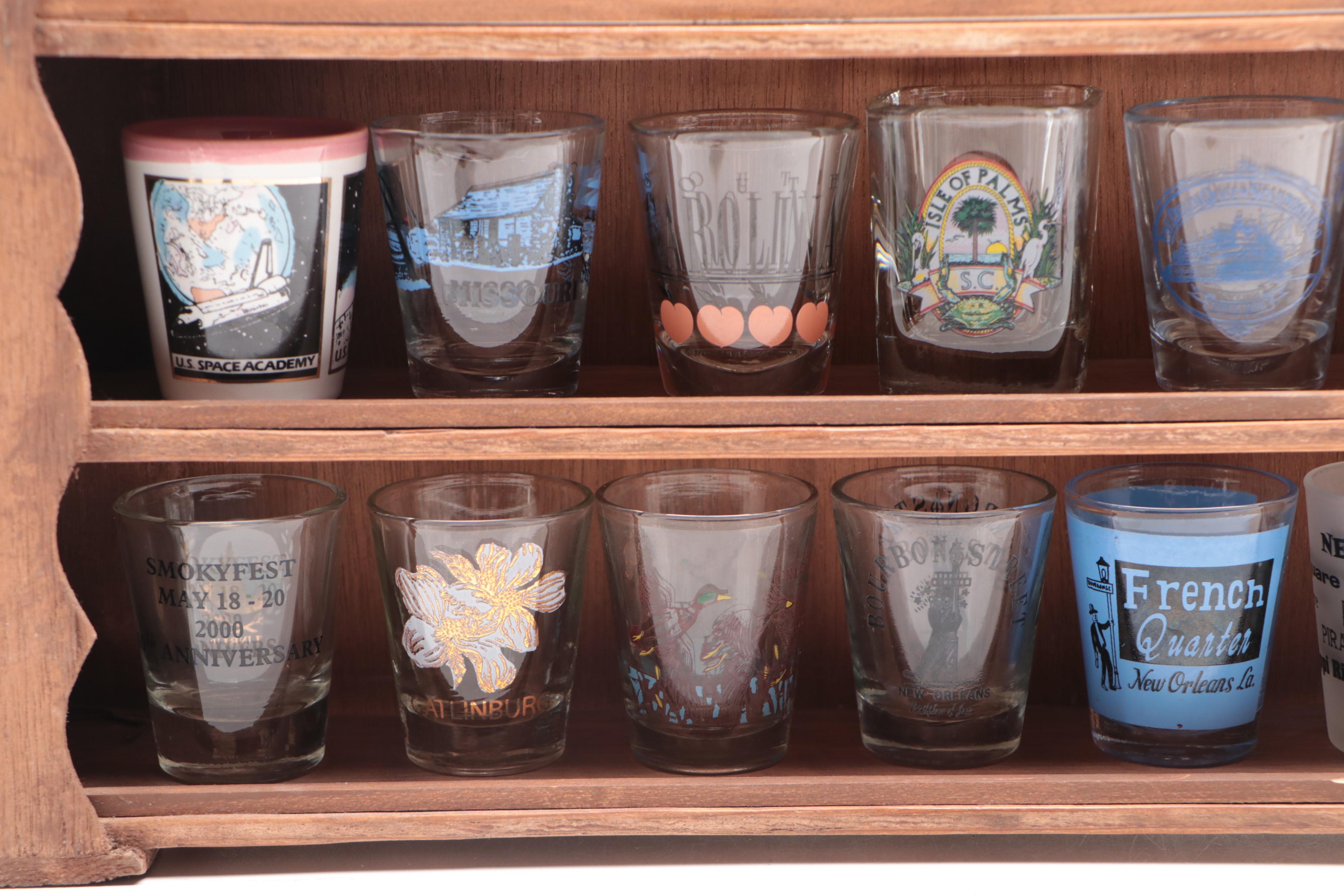 Souvenir and Collectible Shot Glasses with Display Rack