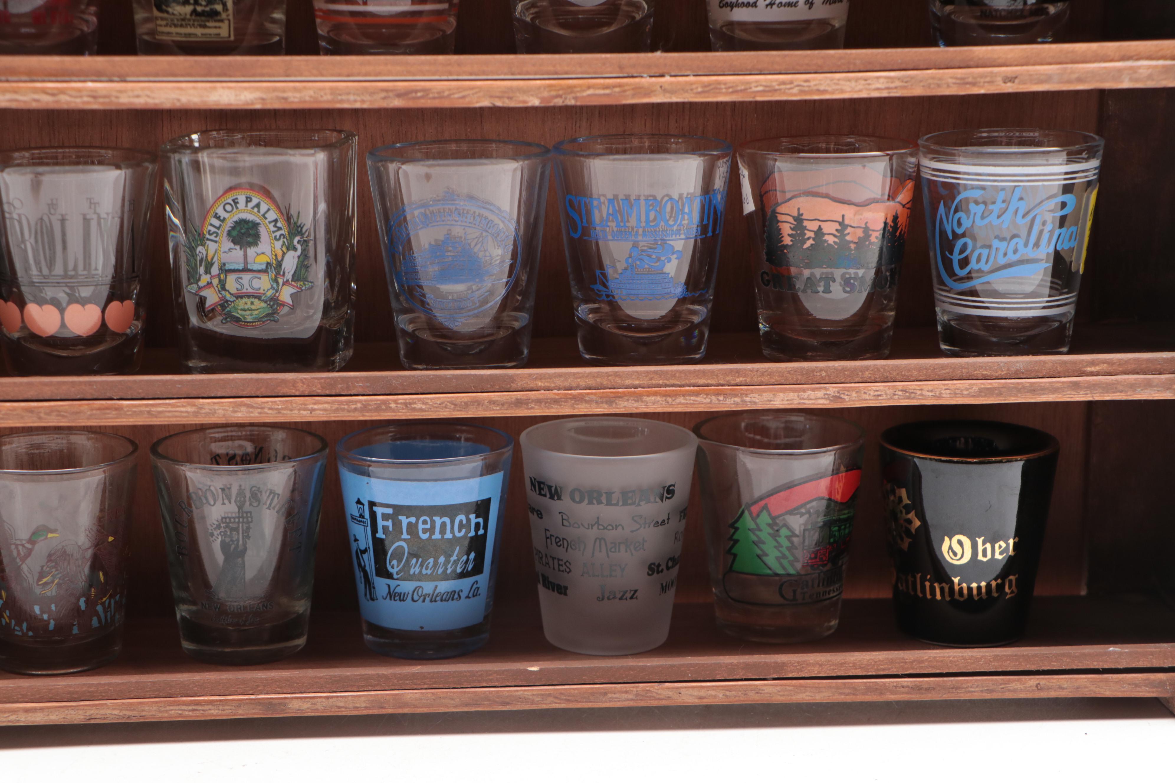 Souvenir and Collectible Shot Glasses with Display Rack