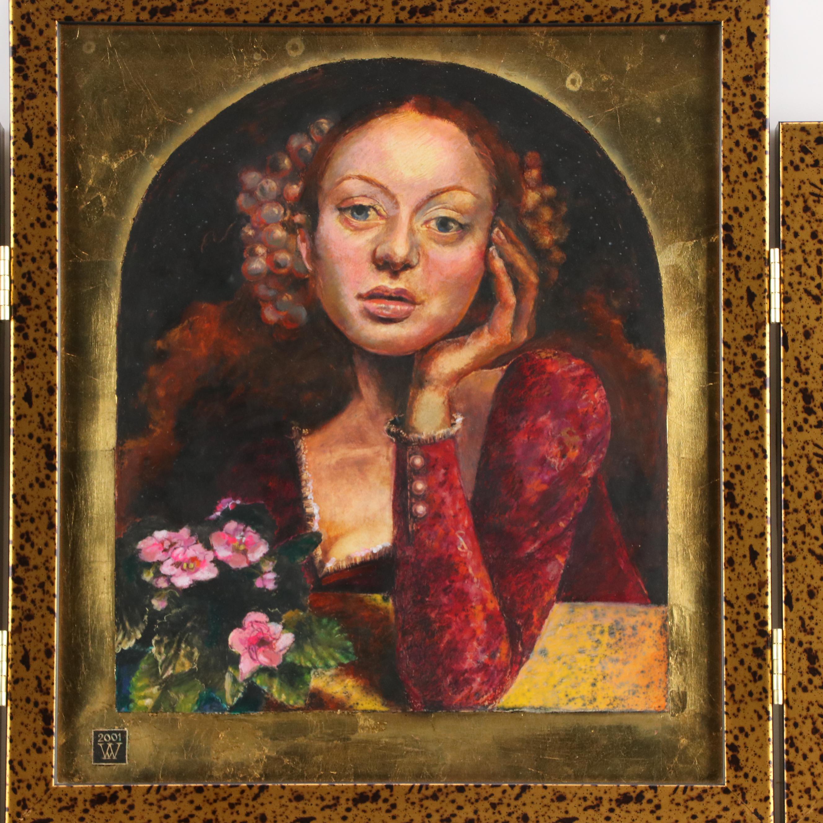 Margaret White Triptych Portrait Mixed Media Painting, 2001