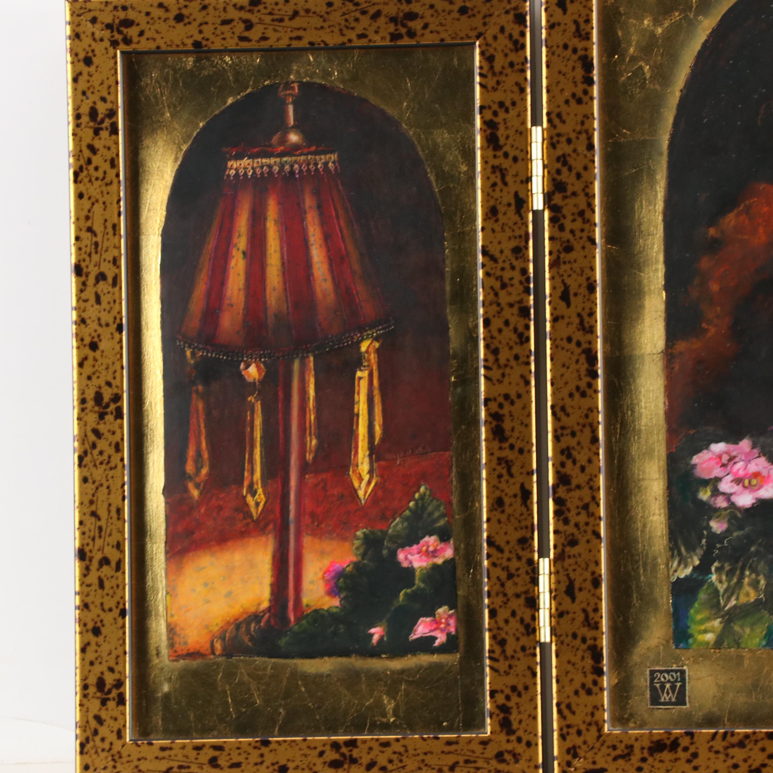 Margaret White Triptych Portrait Mixed Media Painting, 2001