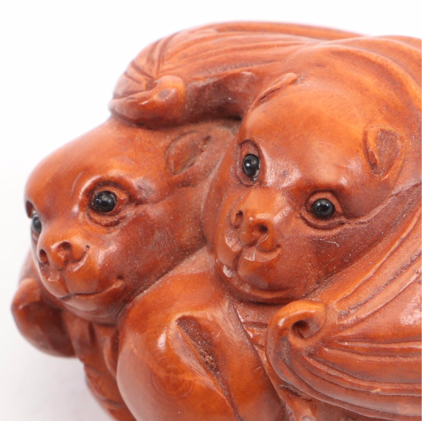 Artist Signed Japanese Carved Wood Fruit Bat Netsuke