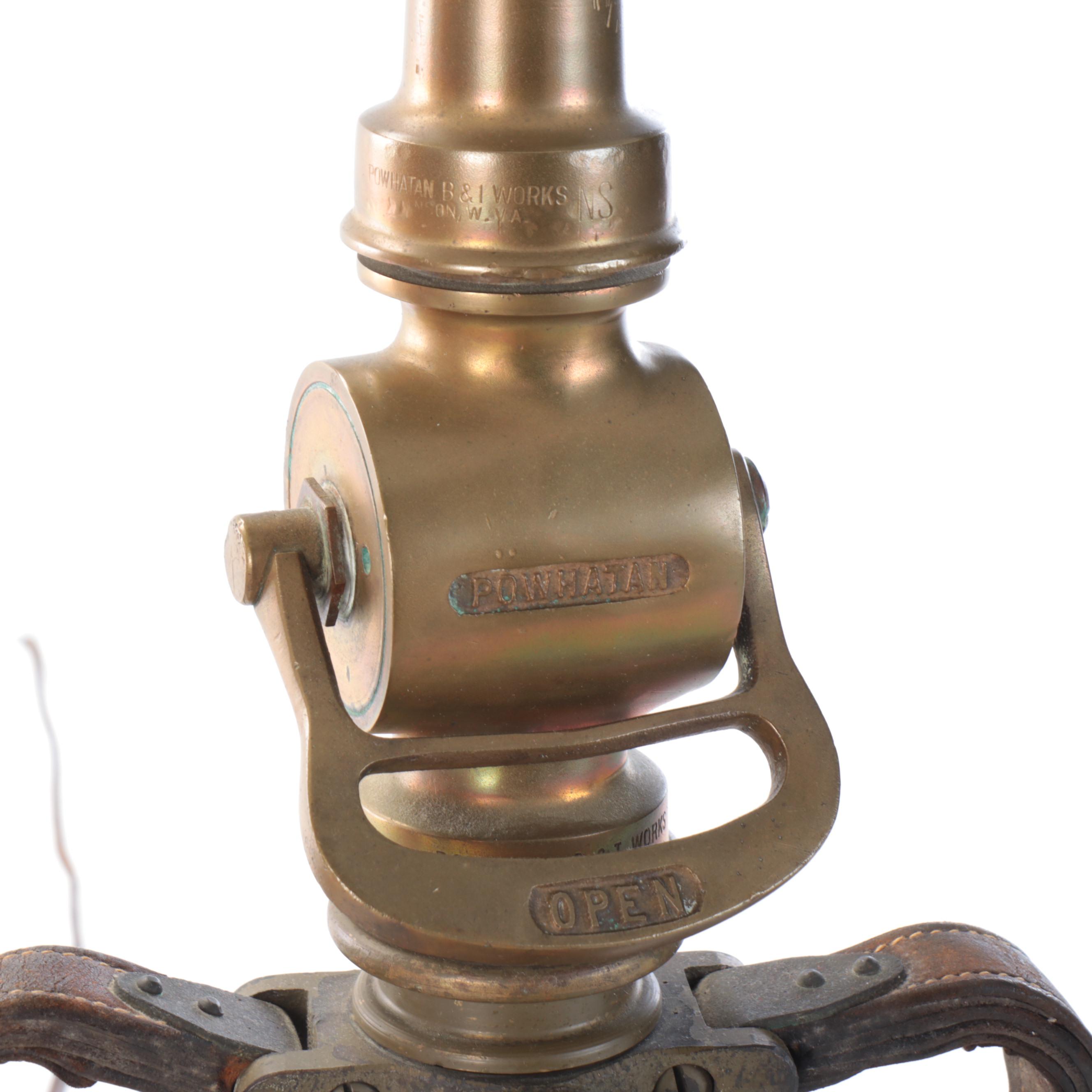 Brass Powhatan Fire Hose Nozzle Table Lamp With Pleated Shade